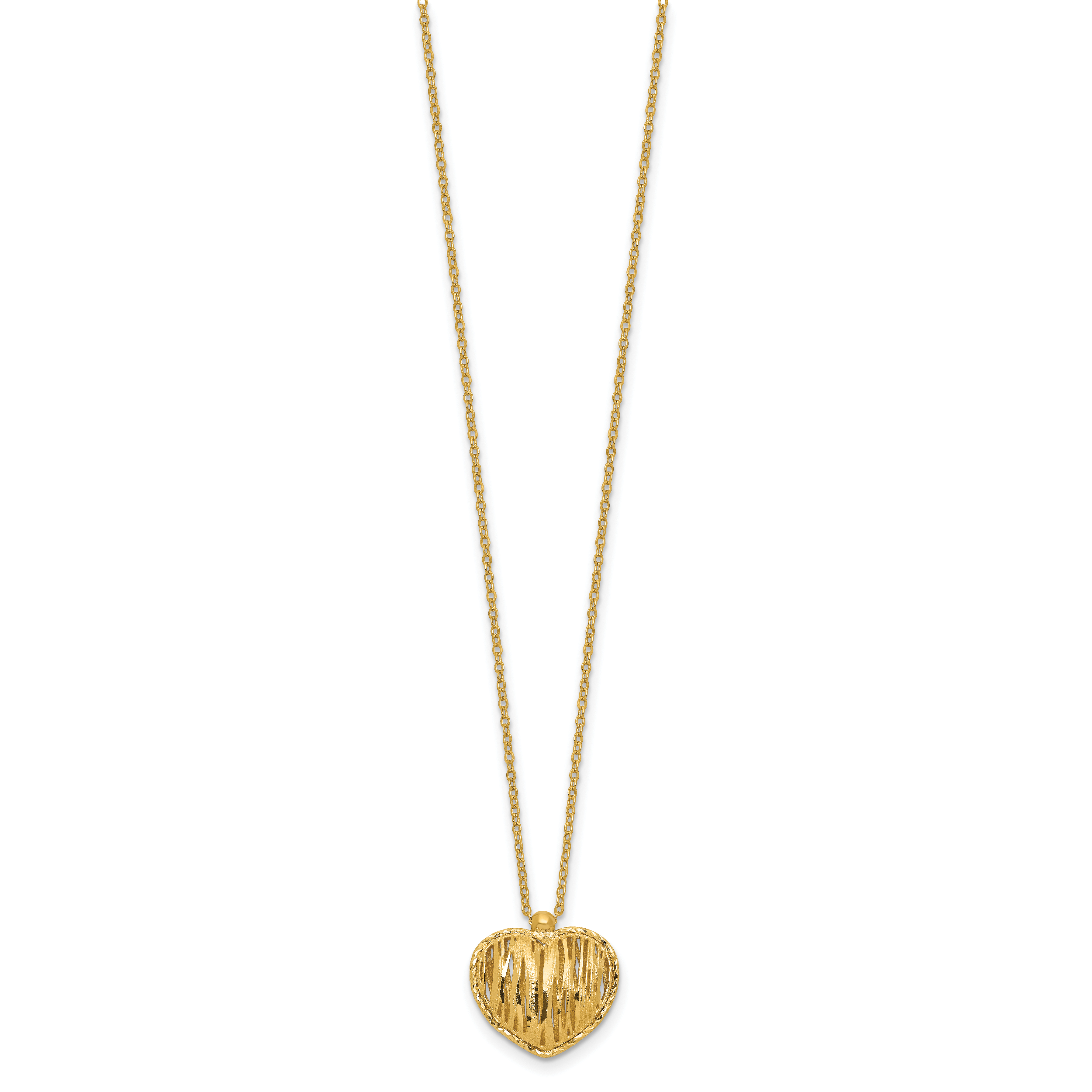 14K Polished / Dia-cut Puffed Heart w/2in ext. Necklace