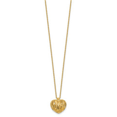 14K Polished / Dia-cut Puffed Heart w/2in ext. Necklace