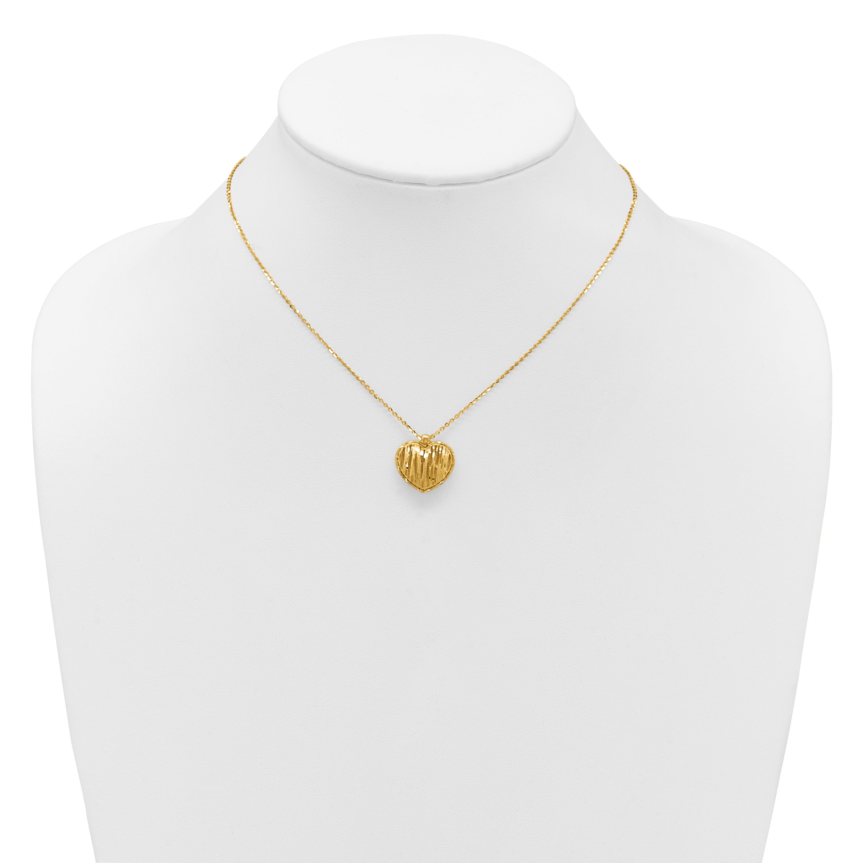 14K Polished / Dia-cut Puffed Heart w/2in ext. Necklace