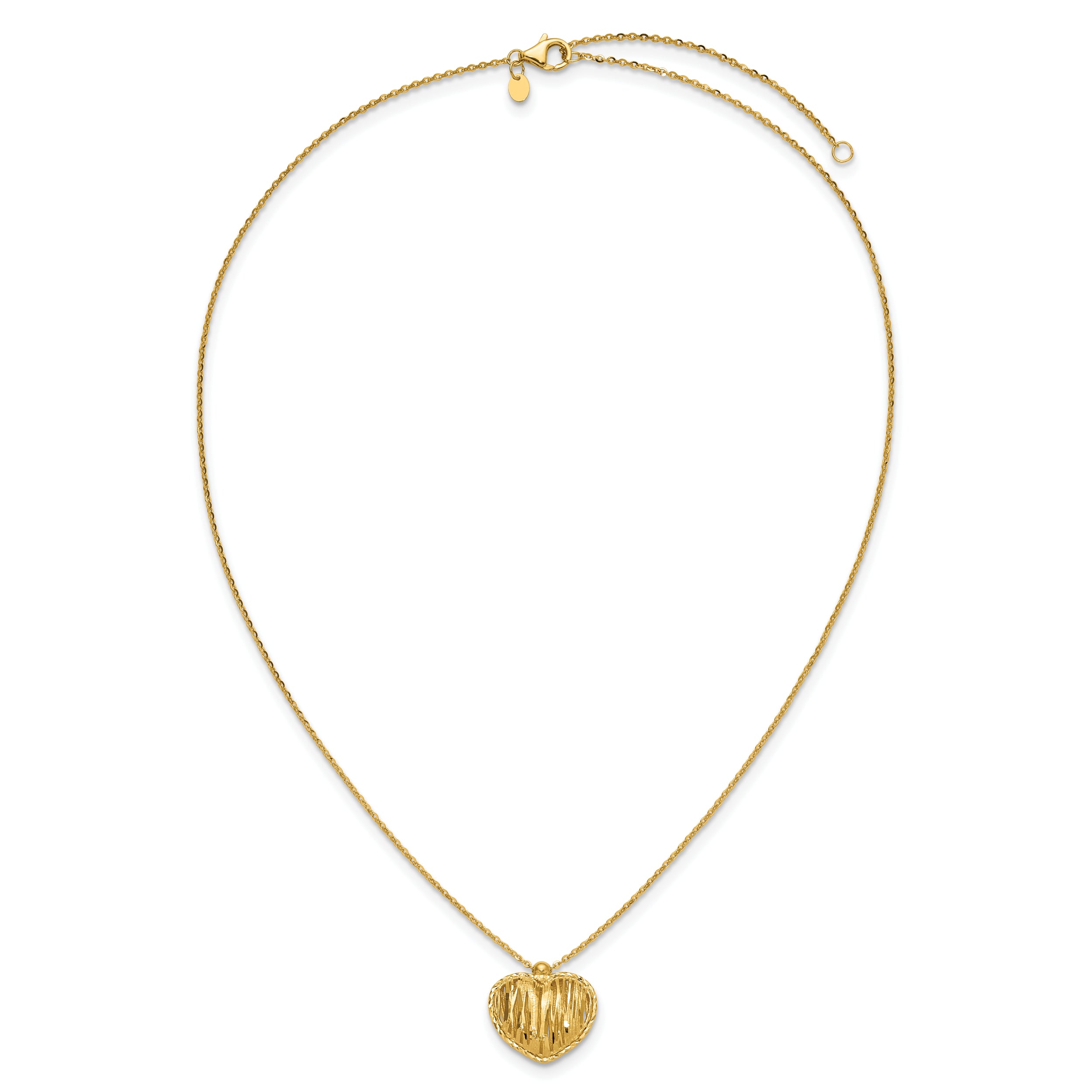 14K Polished / Dia-cut Puffed Heart w/2in ext. Necklace