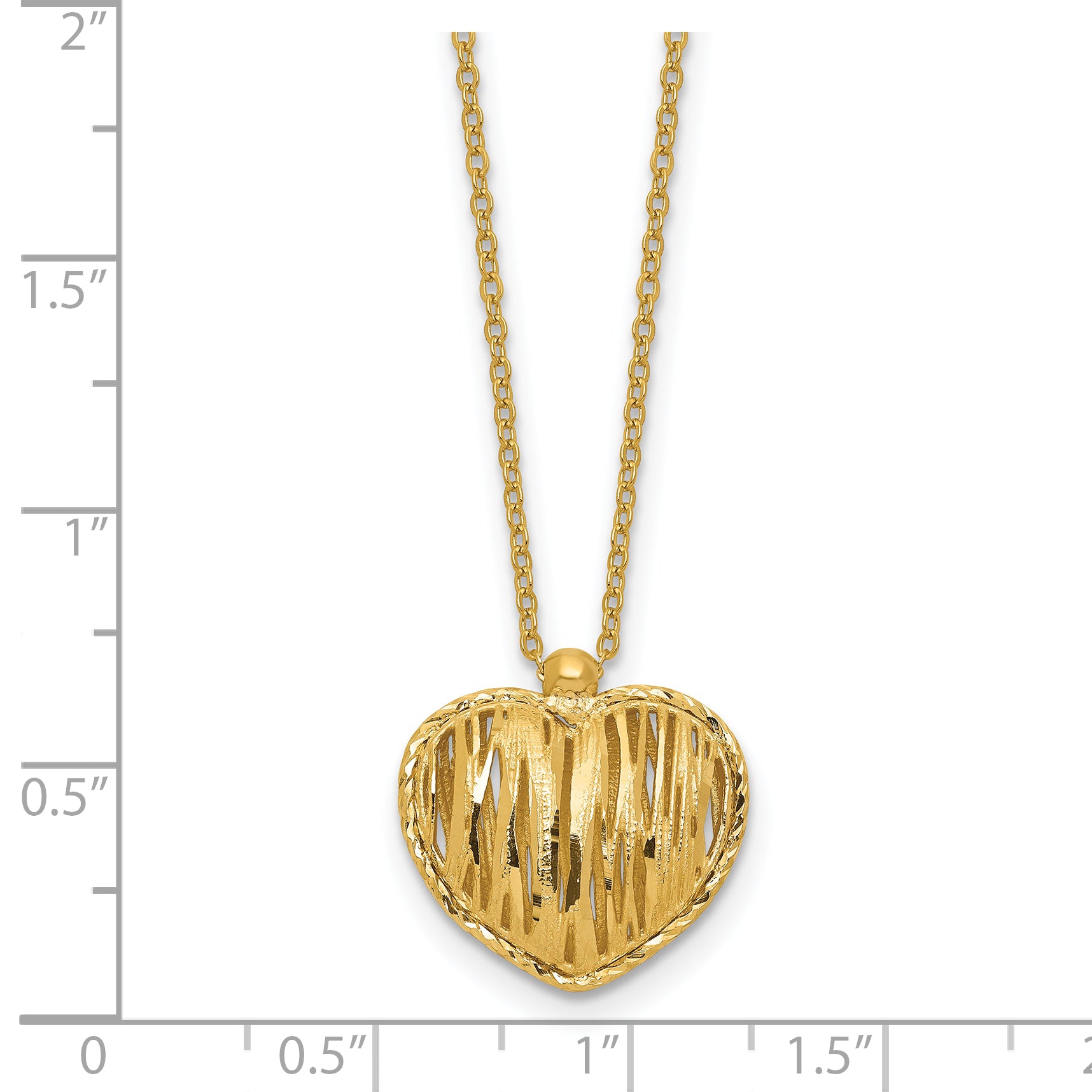 14K Polished / Dia-cut Puffed Heart w/2in ext. Necklace