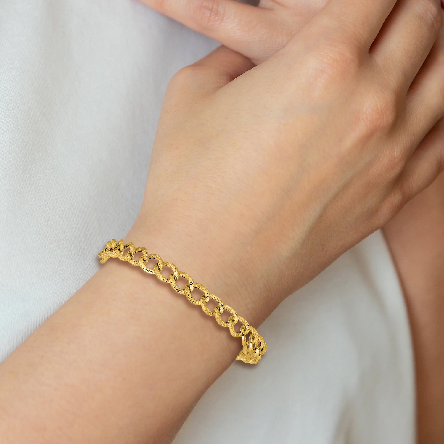 14K Polished and Textured Fancy Link Bracelet