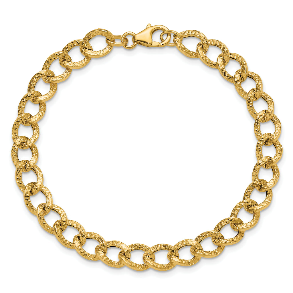 14K Polished and Textured Fancy Link Bracelet