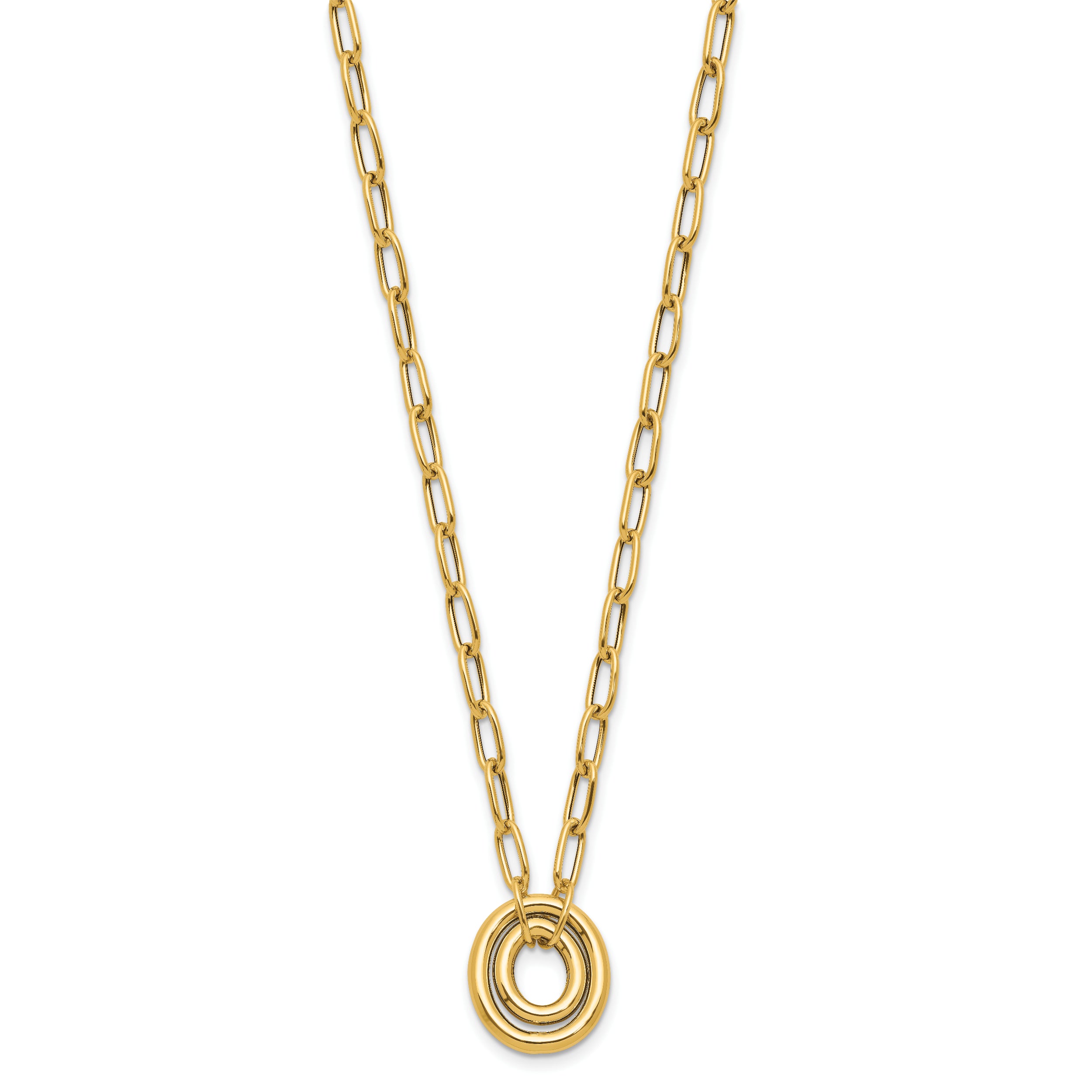 14K Polished Paper Clip Link with Oval Accent Necklace