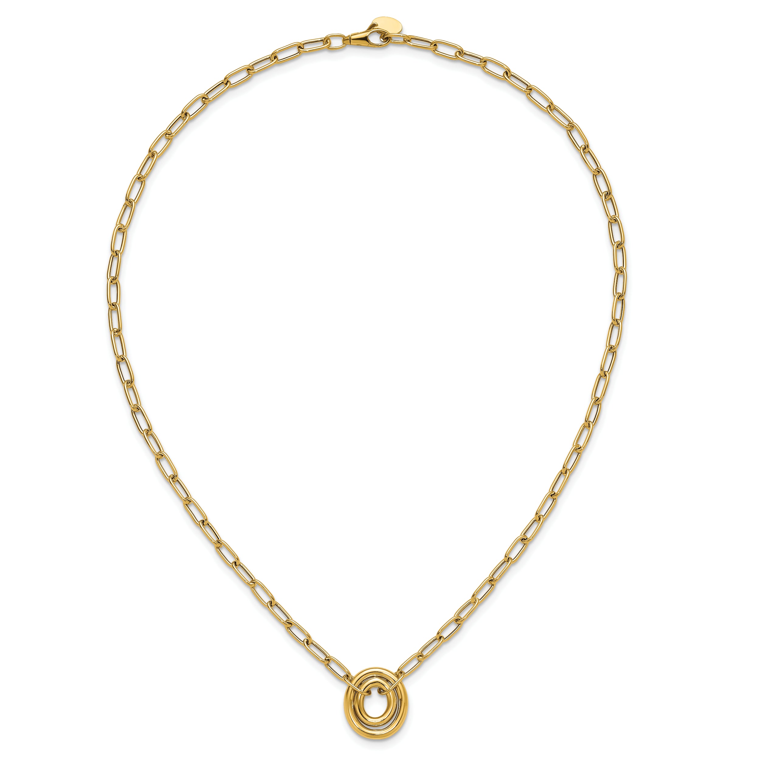 14K Polished Paper Clip Link with Oval Accent Necklace