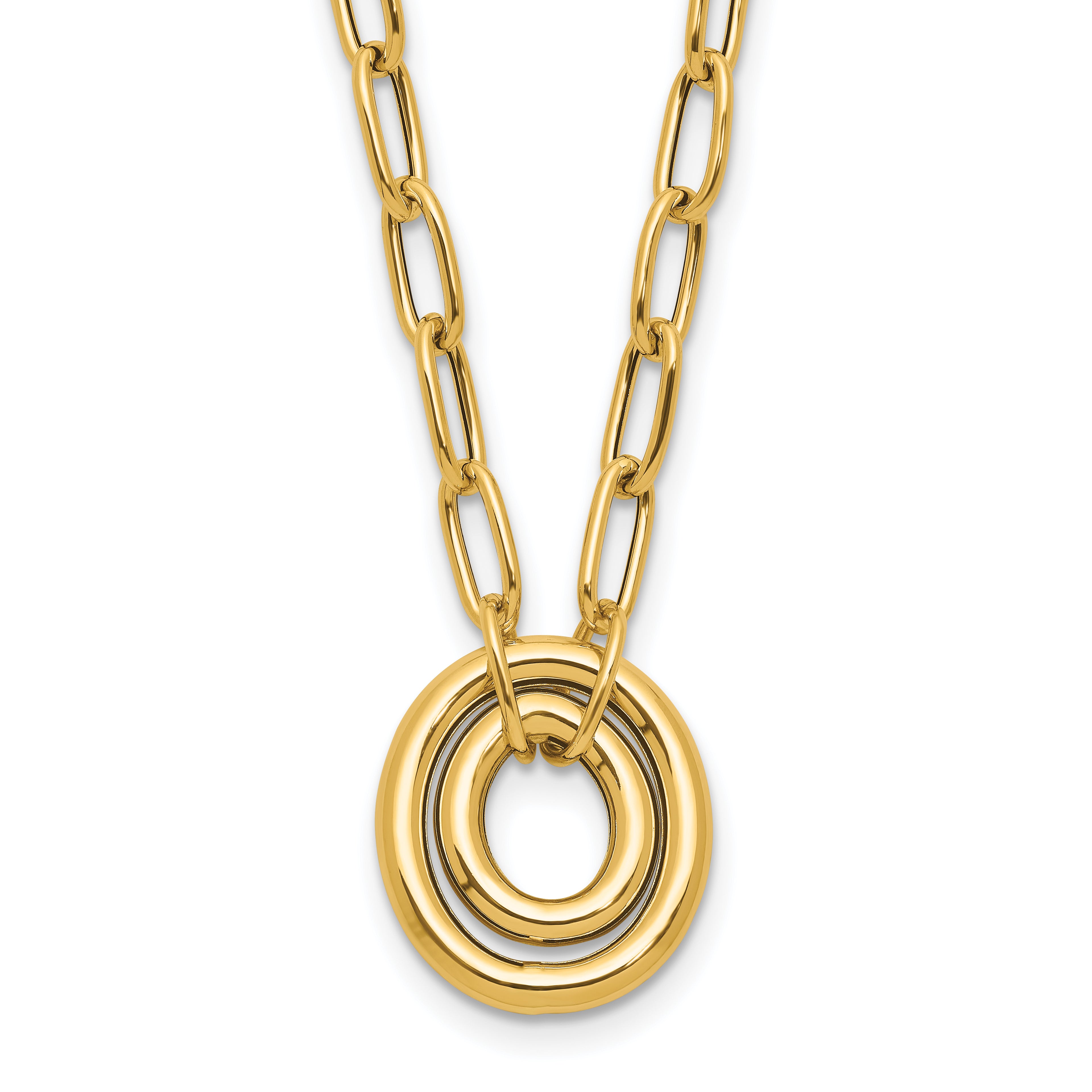14K Polished Paper Clip Link with Oval Accent Necklace