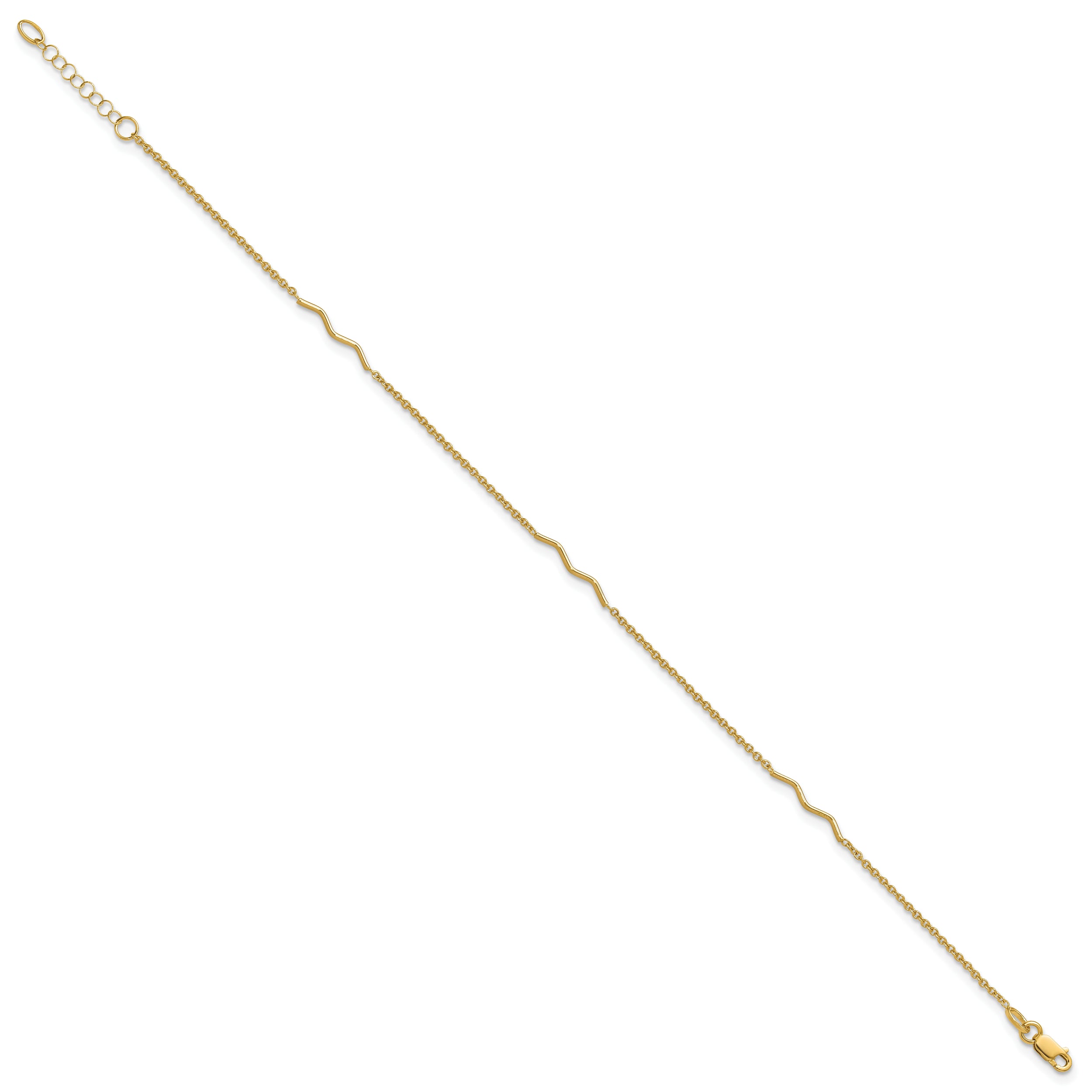 14K Wavy Bar 3-Station 9 inch Plus 1 inch Extender - Total 10 inch Anklet