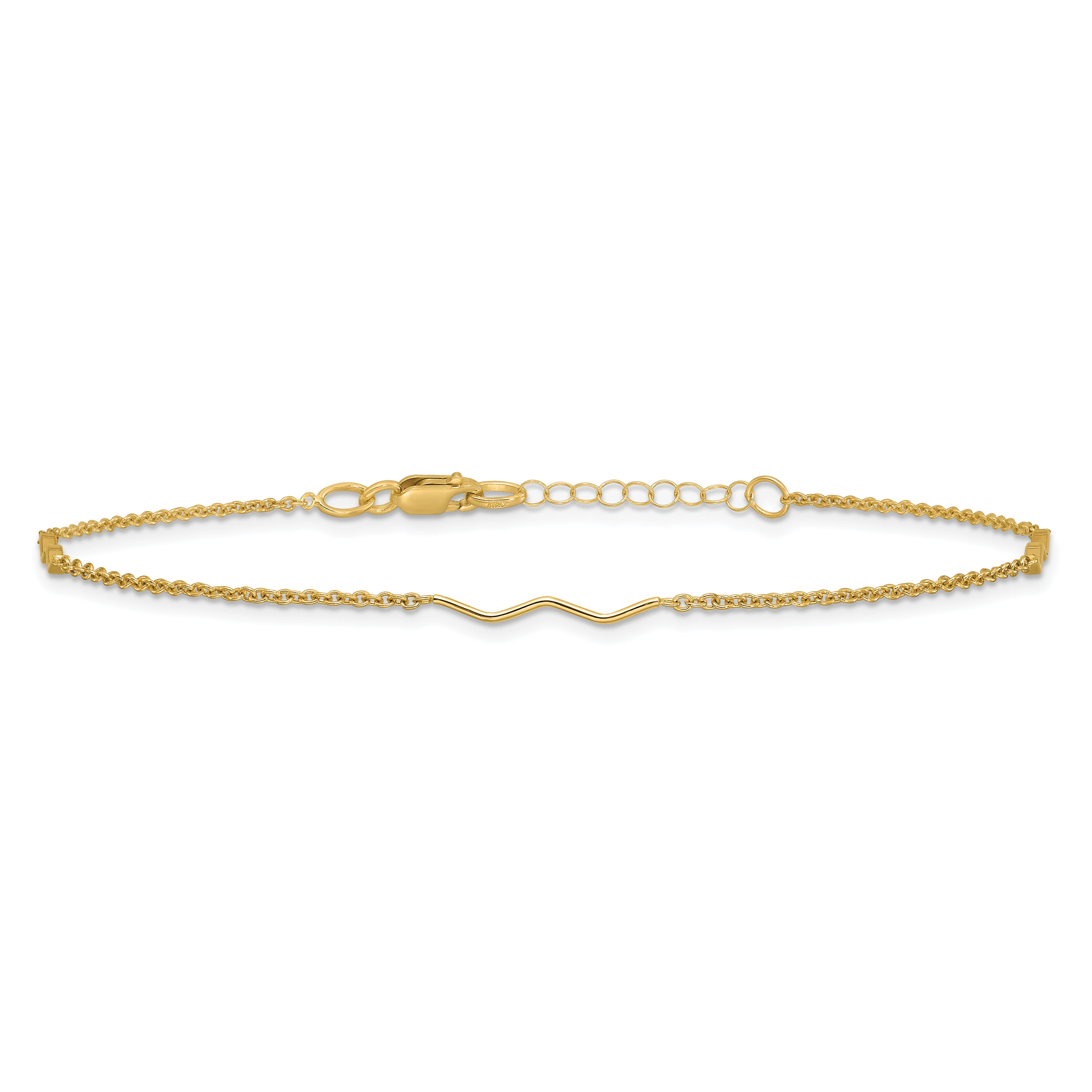 14K Wavy Bar 3-Station 9 inch Plus 1 inch Extender - Total 10 inch Anklet