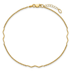 14K Wavy Bar 3-Station 9 inch Plus 1 inch Extender - Total 10 inch Anklet