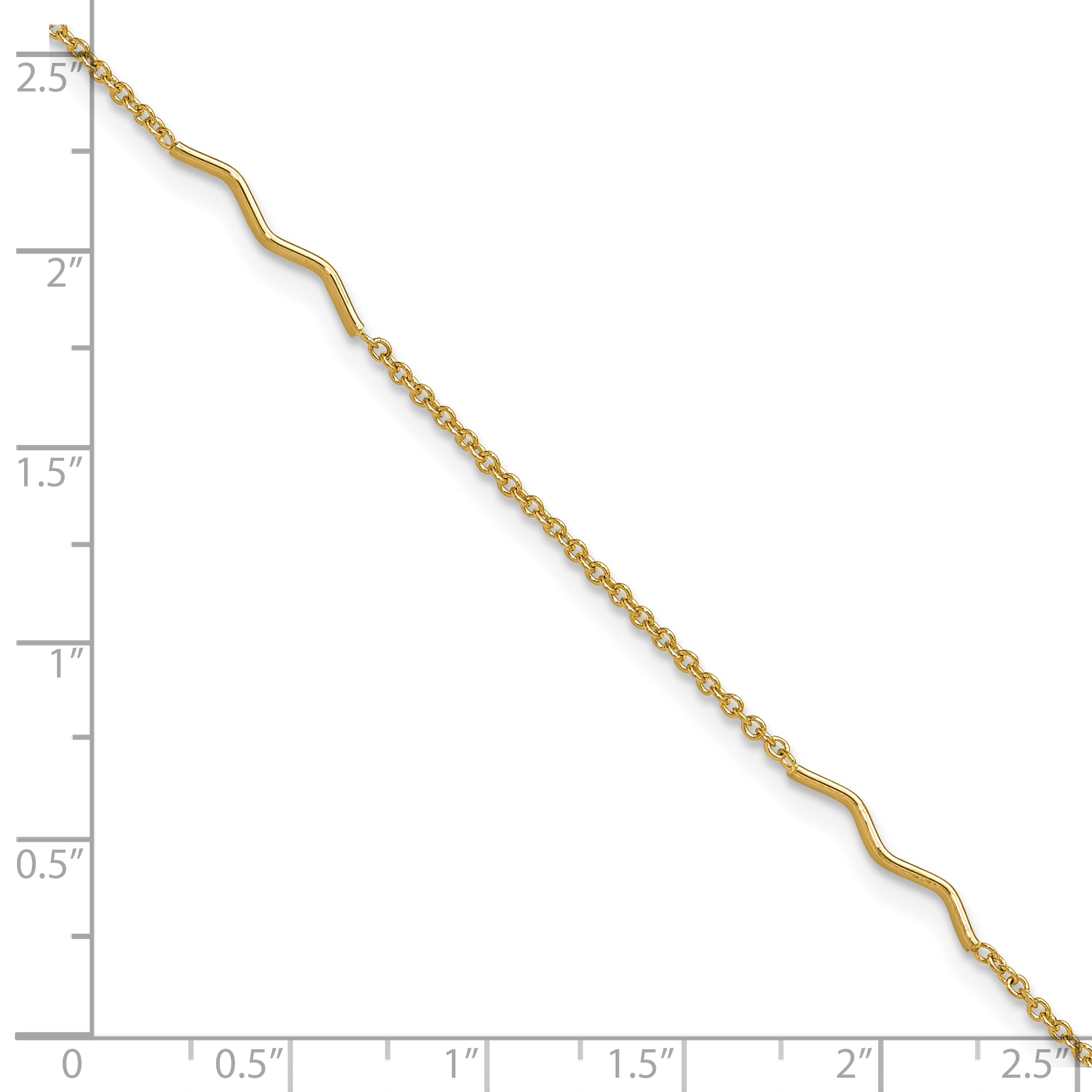 14K Wavy Bar 3-Station 9 inch Plus 1 inch Extender - Total 10 inch Anklet