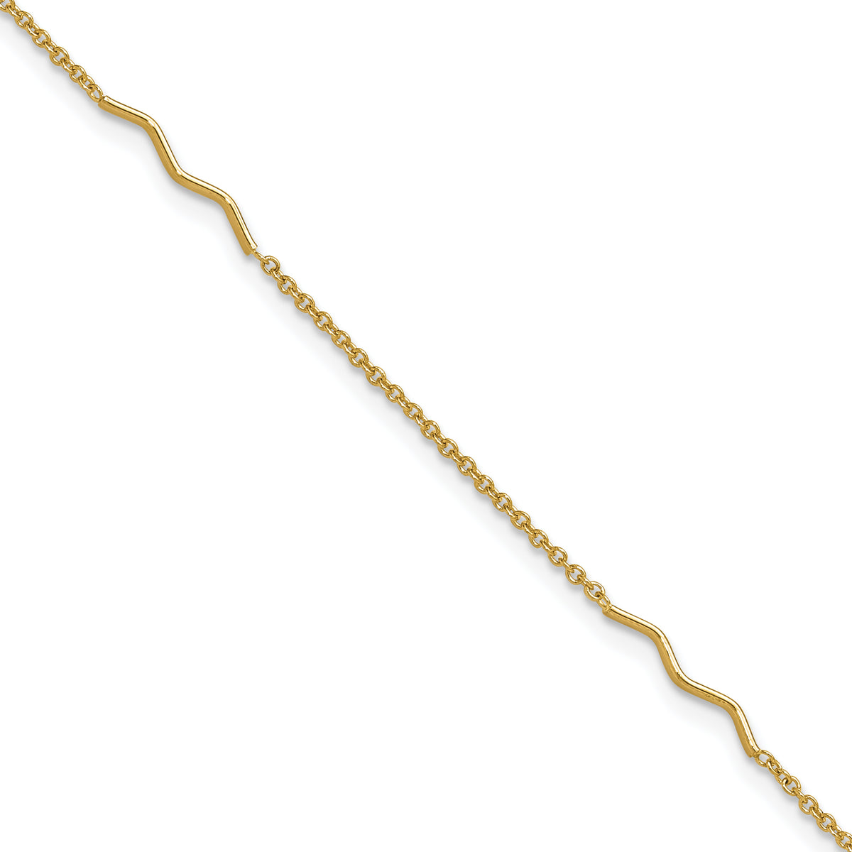14K Wavy Bar 3-Station 9 inch Plus 1 inch Extender - Total 10 inch Anklet