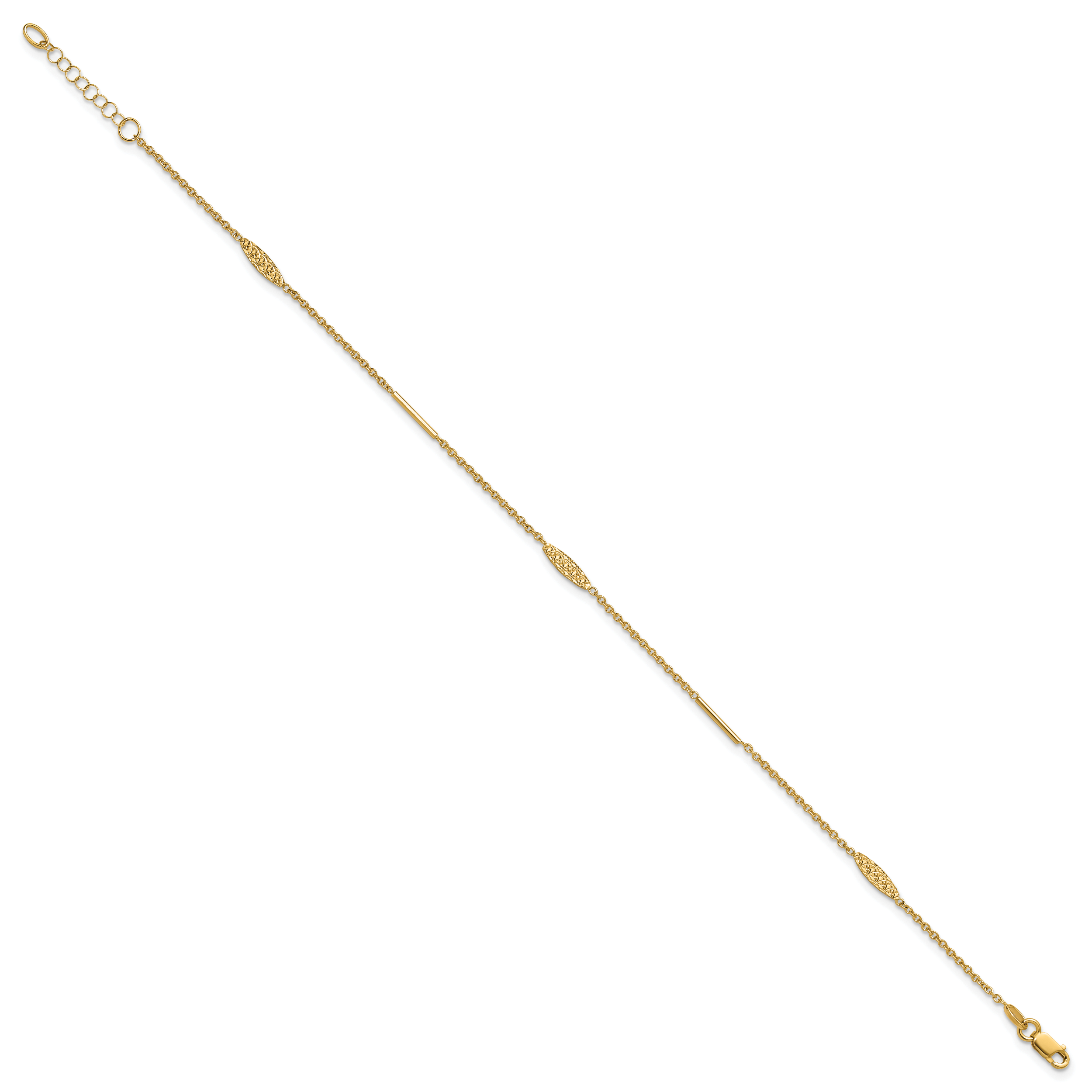 14K Bar and Textured Oval 9 inch Plus 1 inch Extender - Total 10 inch Anklet Secondary image