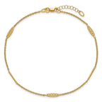 14K Bar and Textured Oval 9 inch Plus 1 inch Extender - Total 10 inch Anklet