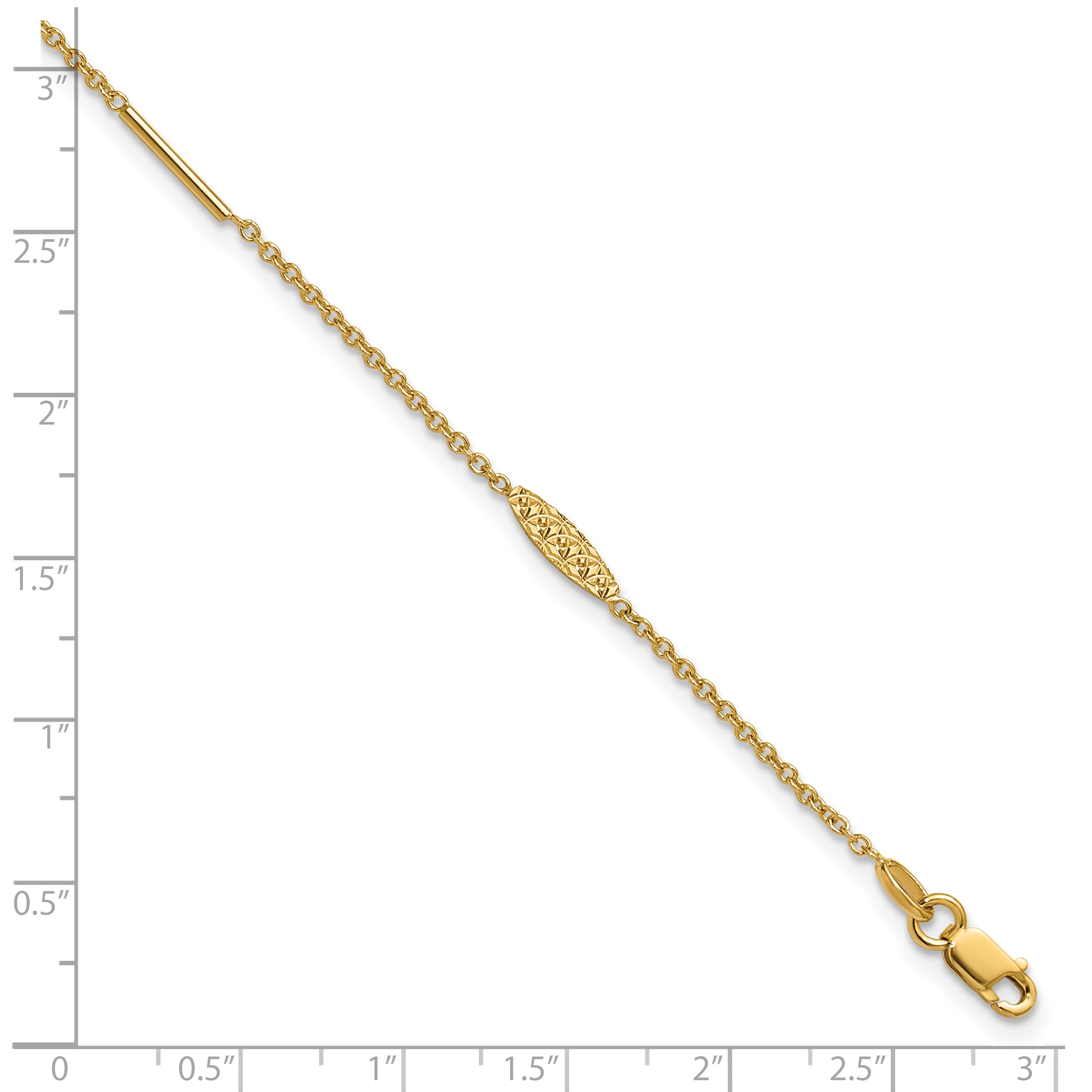 14K Bar and Textured Oval 9 inch Plus 1 inch Extender - Total 10 inch Anklet