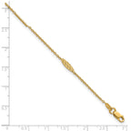 14K Bar and Textured Oval 9 inch Plus 1 inch Extender - Total 10 inch Anklet