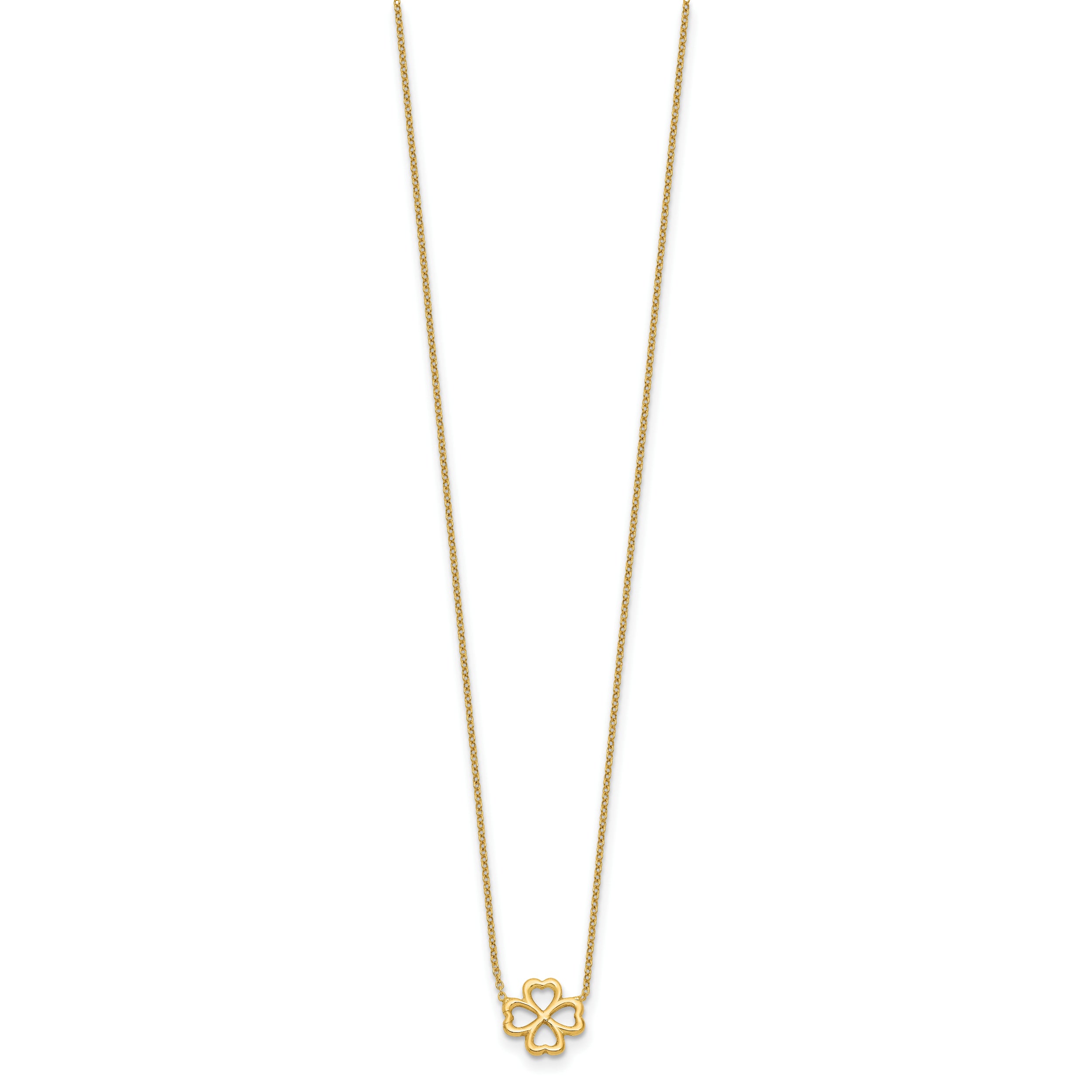 14K Polished 4-Leaf Clover w/2in ext. Necklace
