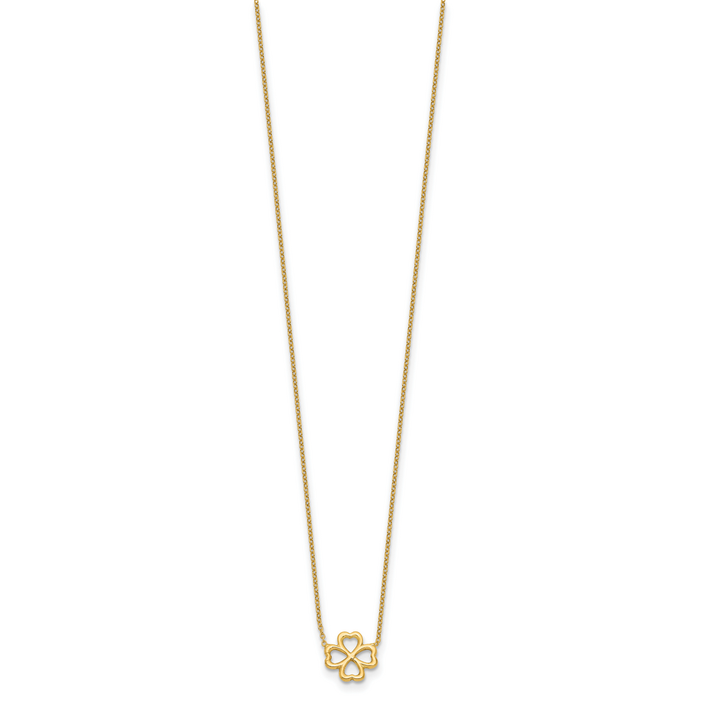 14K Polished 4-Leaf Clover w/2in ext. Necklace