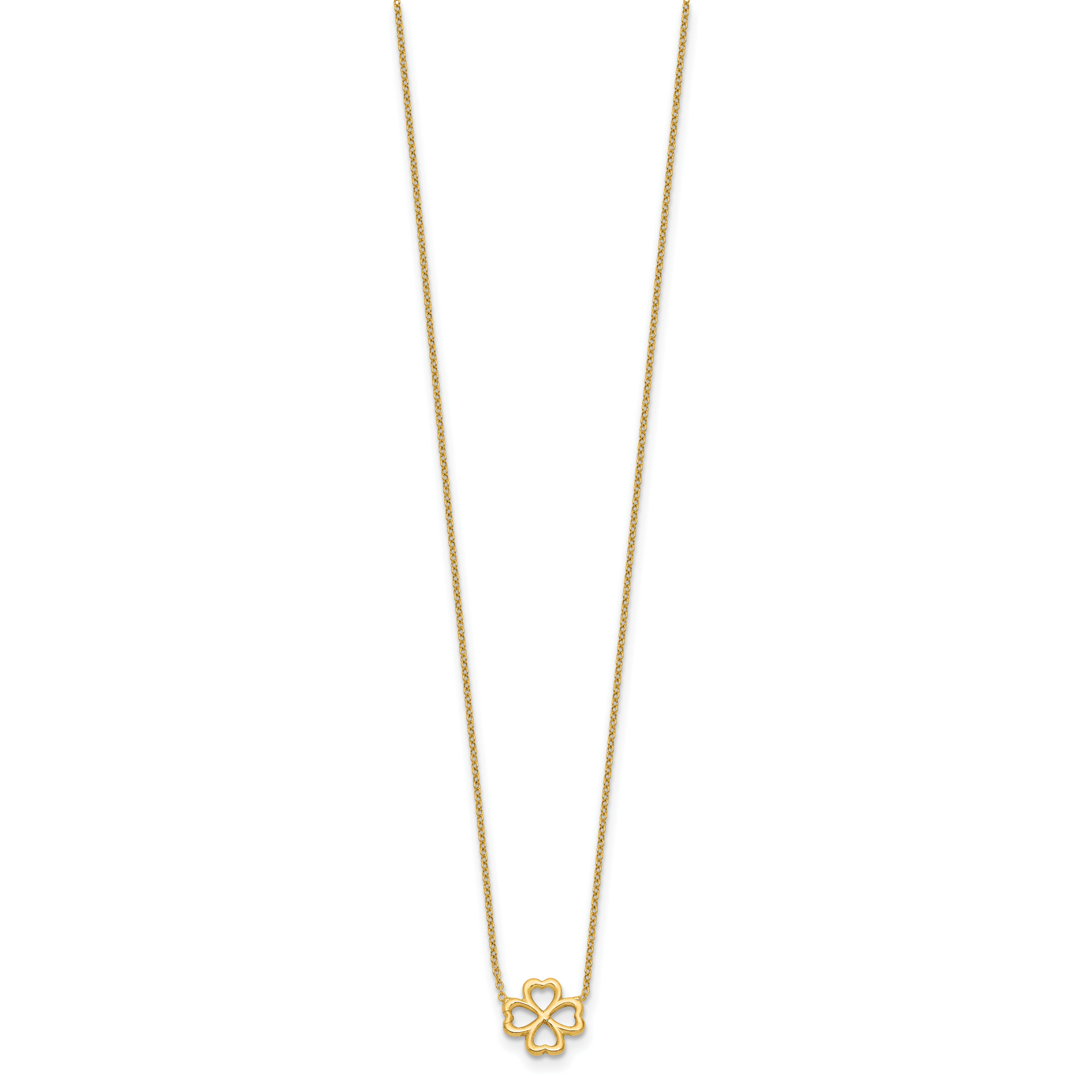 14K Polished 4-Leaf Clover w/2in ext. Necklace