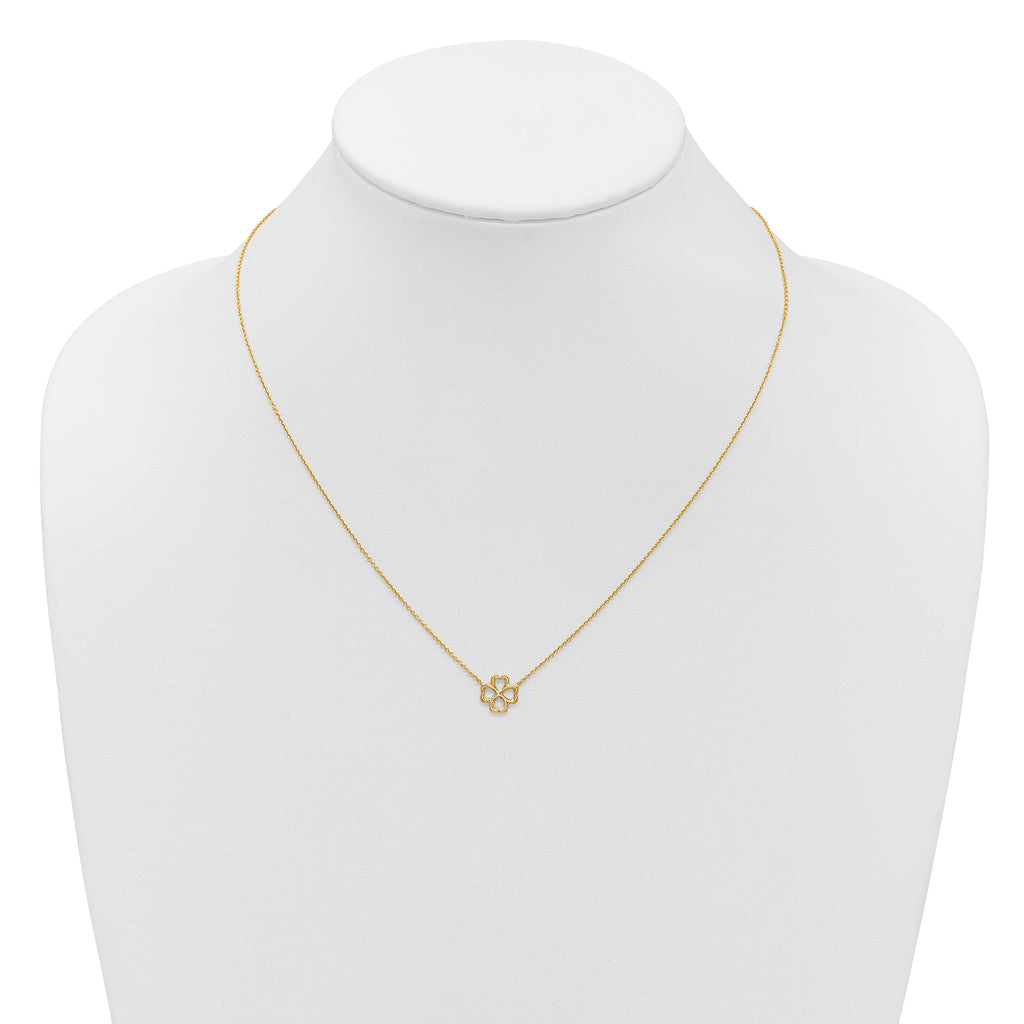 14K Polished 4-Leaf Clover w/2in ext. Necklace