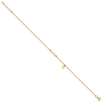 14K Infinity and Dangle Heart 9 inch Plus 1 inch Extender - Total 10 inch Anklet