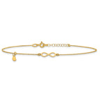 14K Infinity and Dangle Heart 9 inch Plus 1 inch Extender - Total 10 inch Anklet