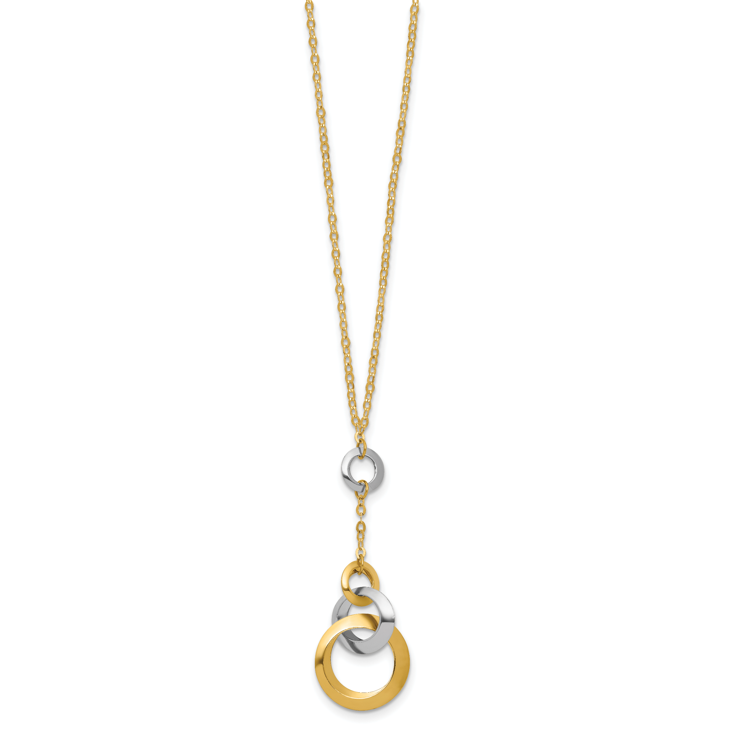 14K Two-tone Polished Circle Link Accent w/1in ext. Necklace Secondary image