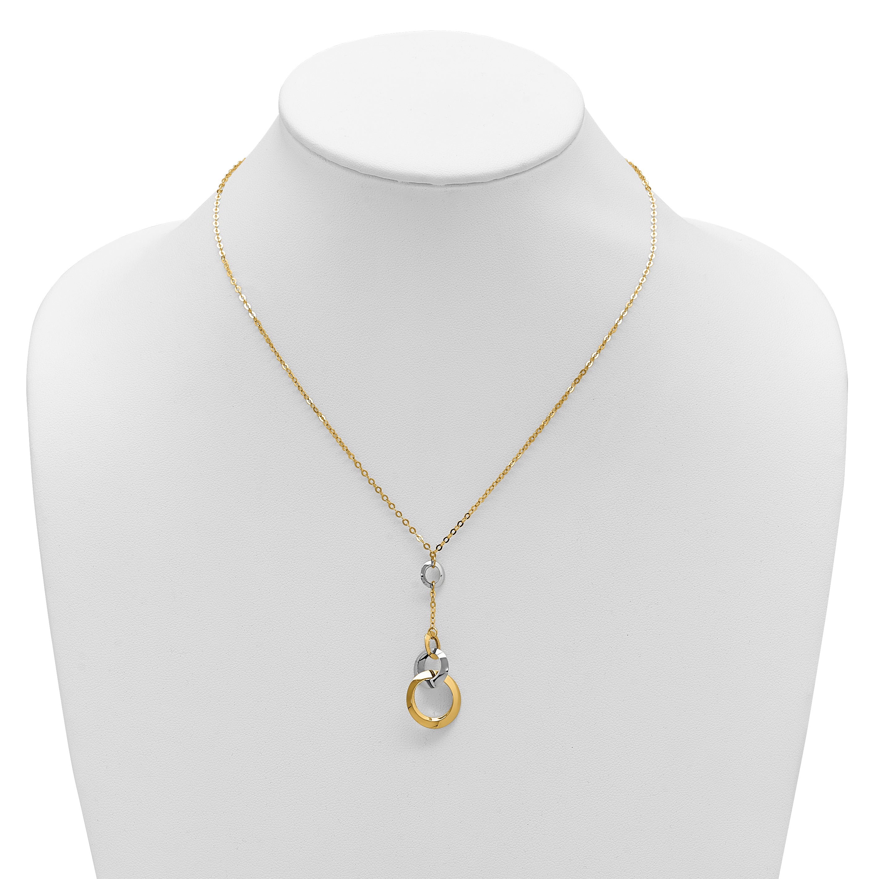 14K Two-tone Polished Circle Link Accent w/1in ext. Necklace