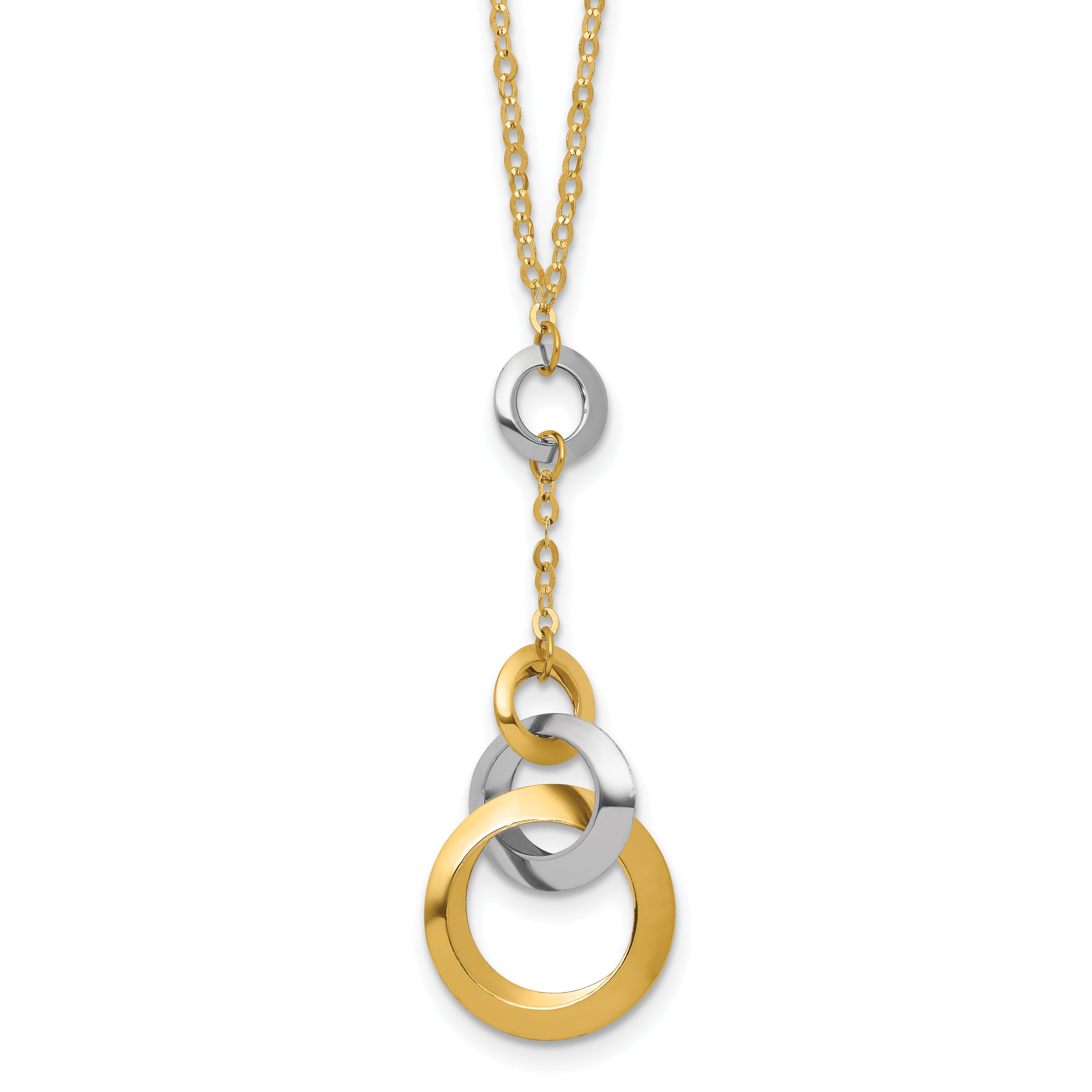 14K Two-tone Polished Circle Link Accent w/1in ext. Necklace