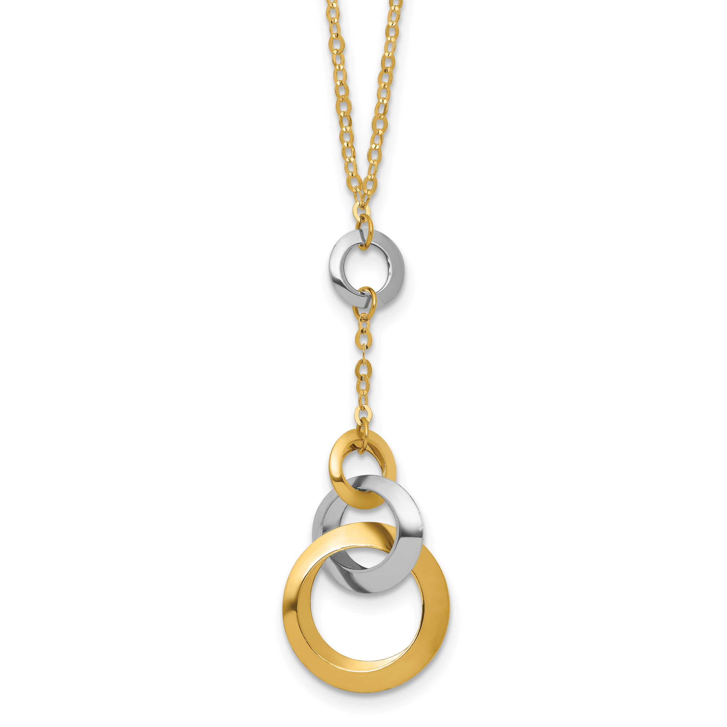 14K Two-tone Polished Circle Link Accent w/1in ext. Necklace Main image