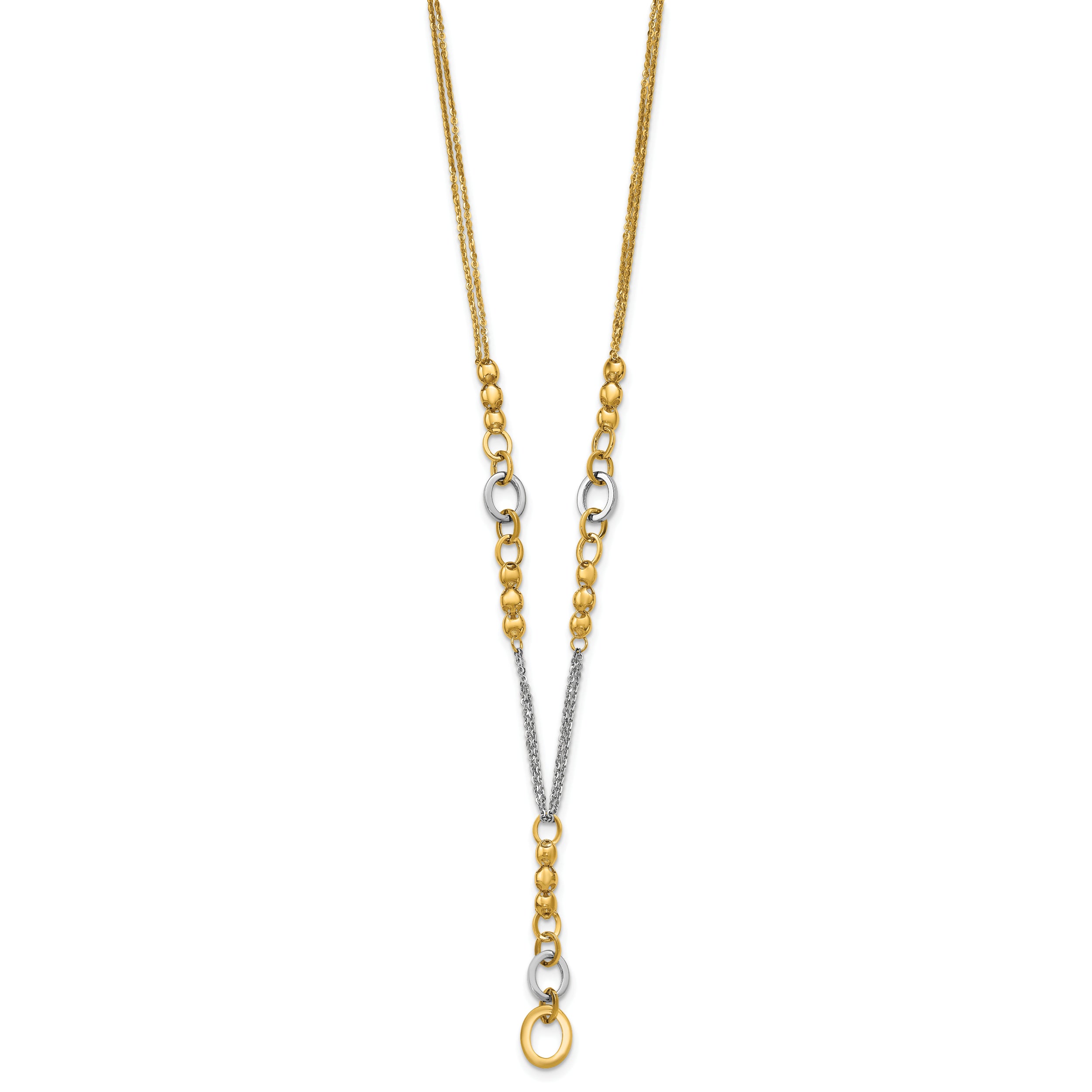 14K w/White RH Polished Fancy 2-Strand Oval Link Necklace
