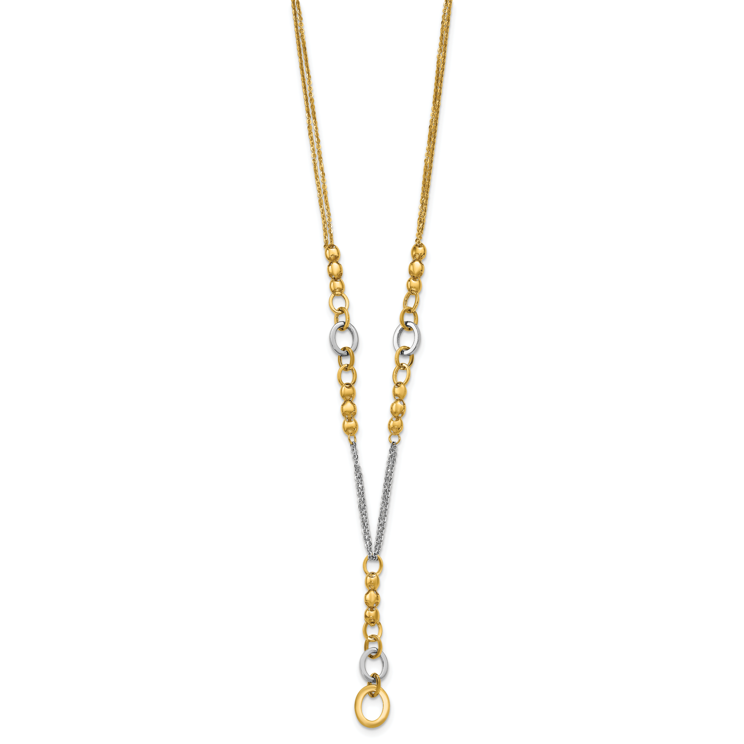 14K w/White RH Polished Fancy 2-Strand Oval Link Necklace Secondary image