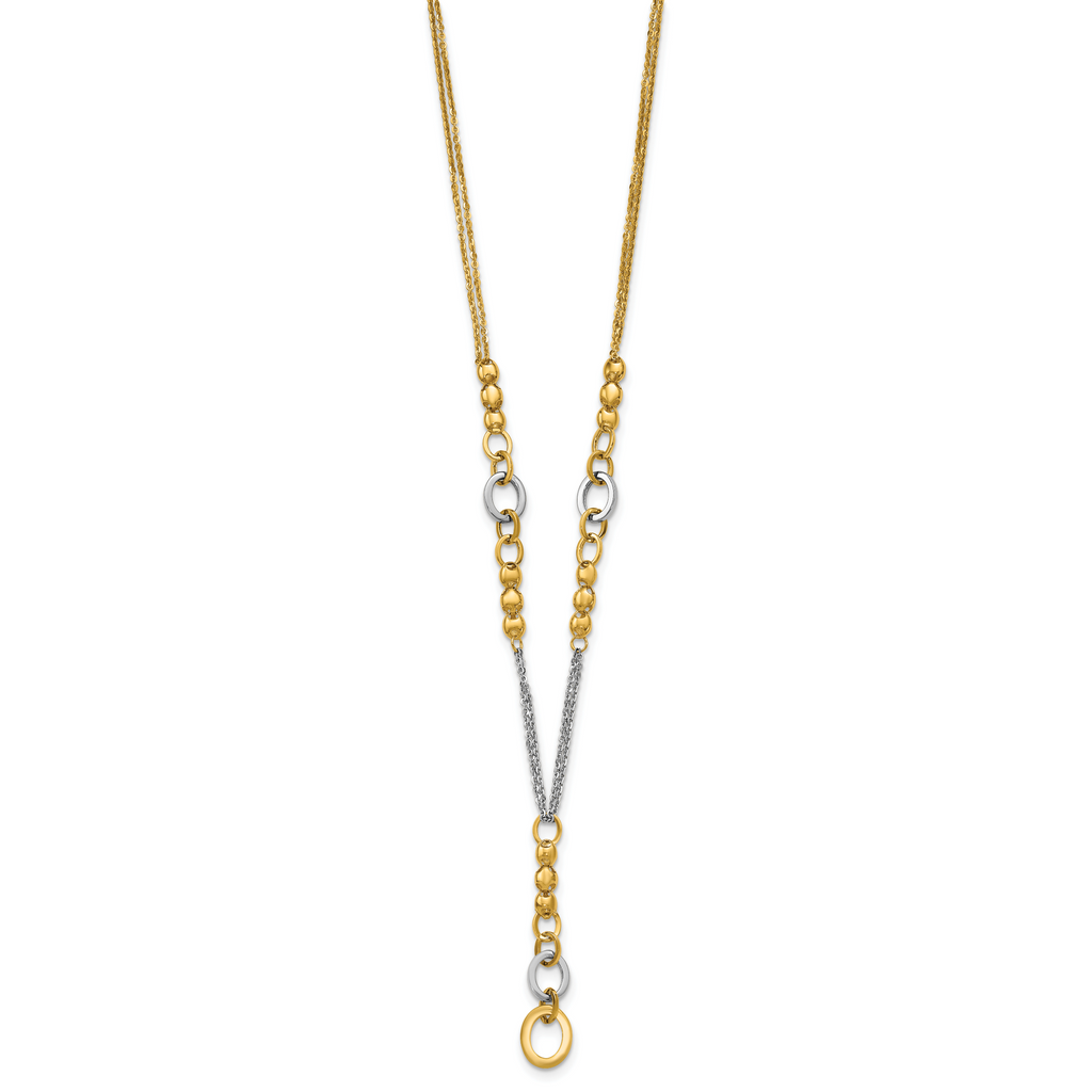 14K w/White RH Polished Fancy 2-Strand Oval Link Necklace