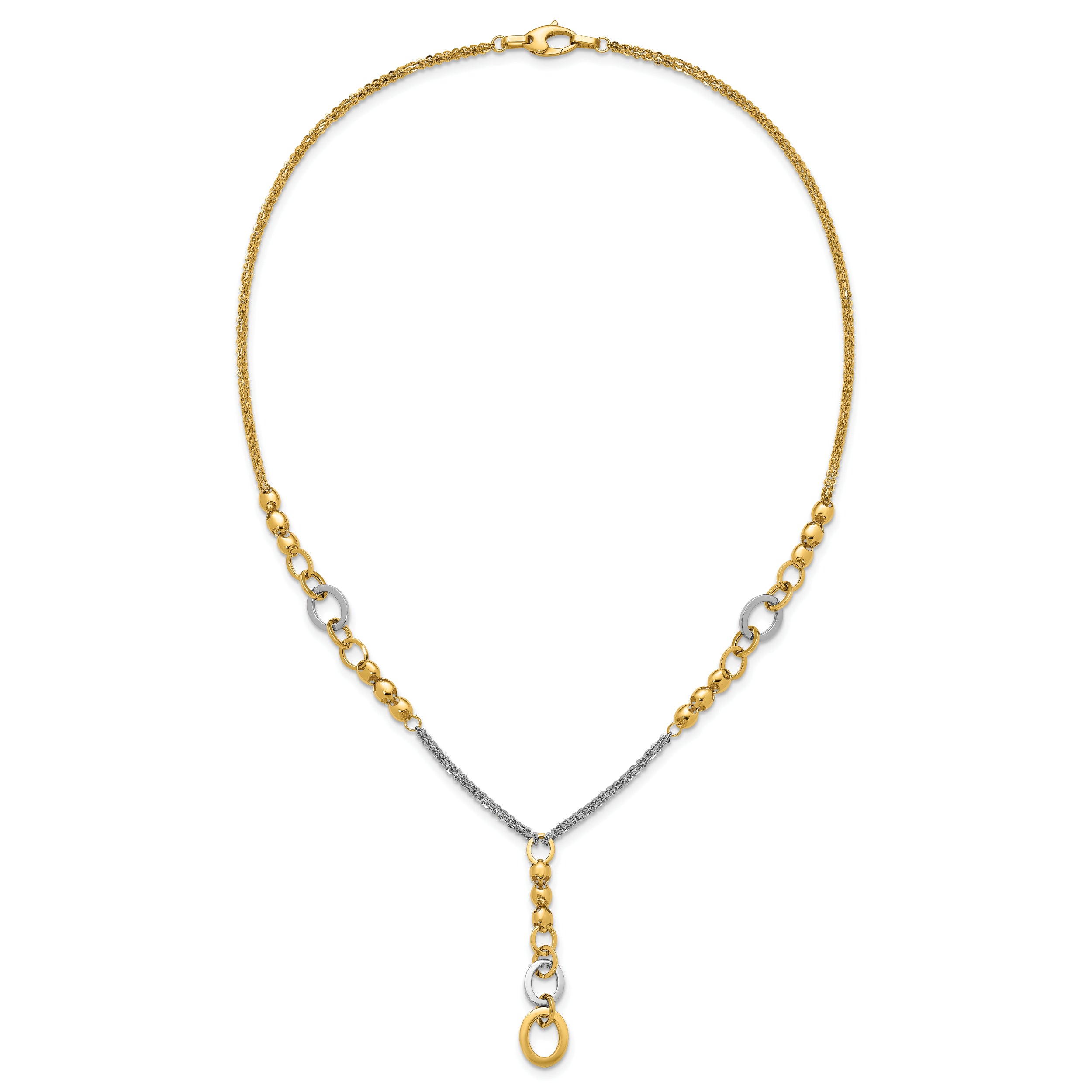 14K w/White RH Polished Fancy 2-Strand Oval Link Necklace