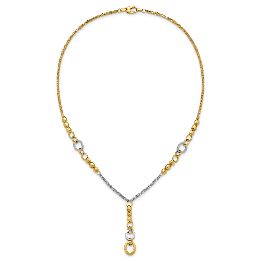 14K w/White RH Polished Fancy 2-Strand Oval Link Necklace