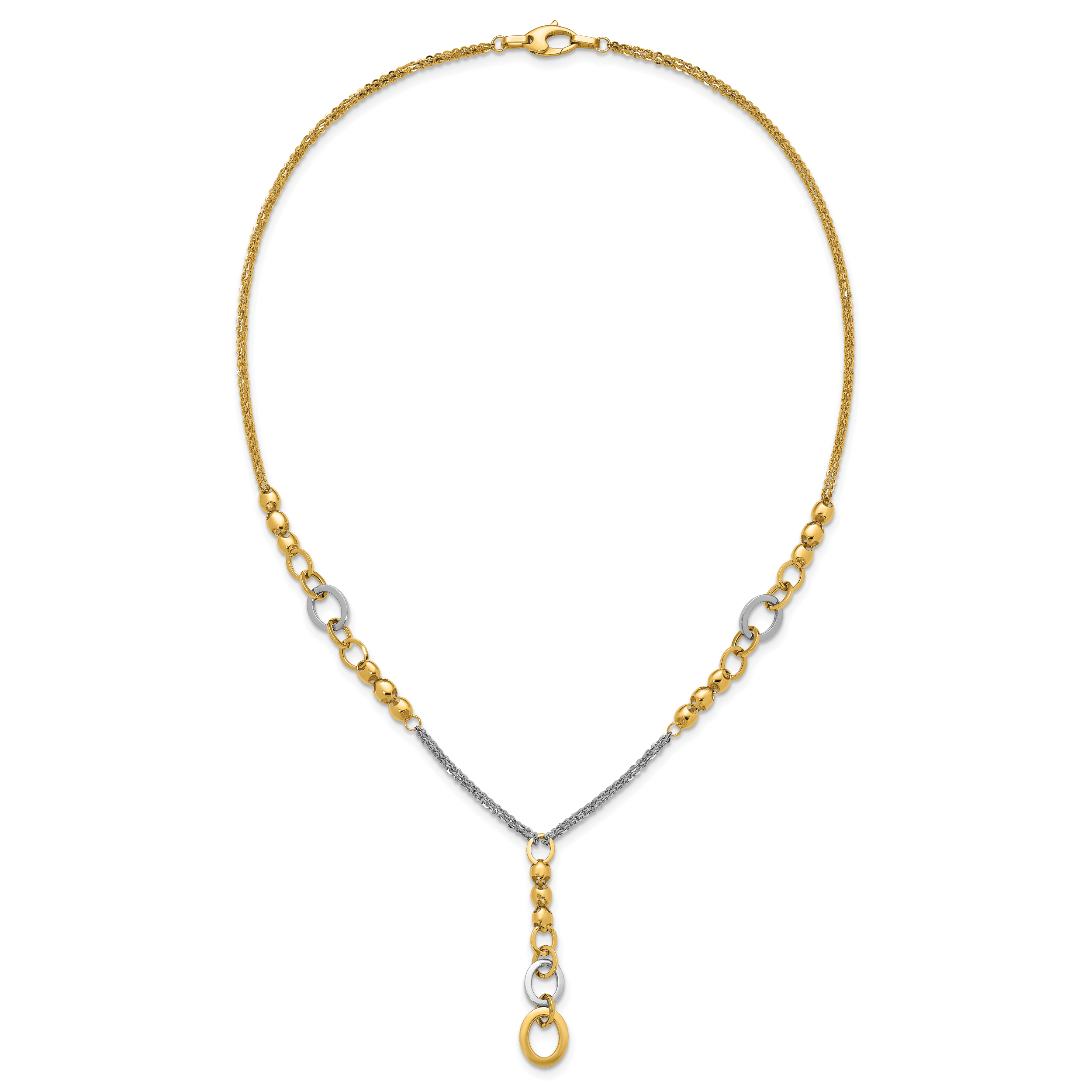 14K w/White RH Polished Fancy 2-Strand Oval Link Necklace