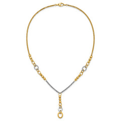14K w/White RH Polished Fancy 2-Strand Oval Link Necklace