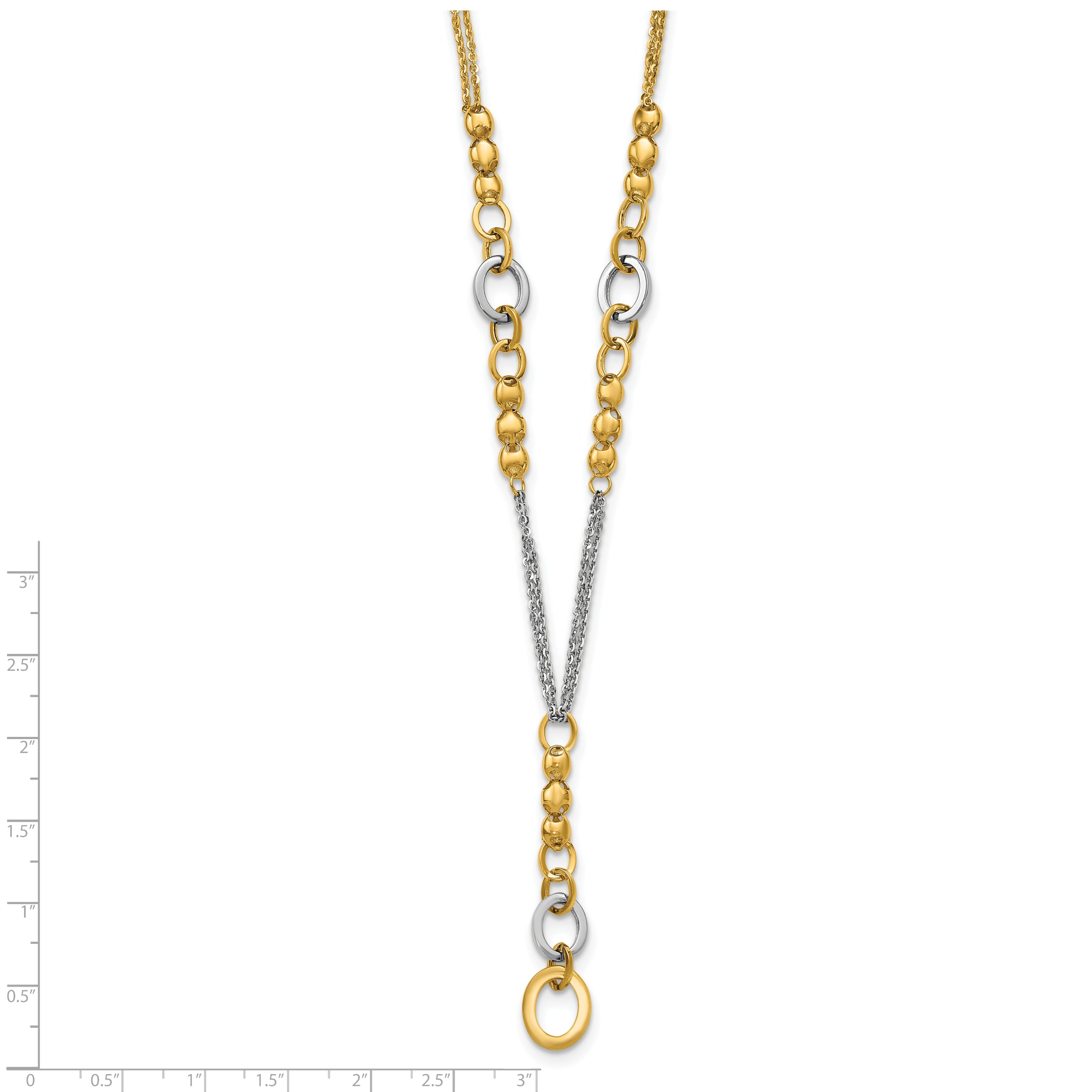 14K w/White RH Polished Fancy 2-Strand Oval Link Necklace
