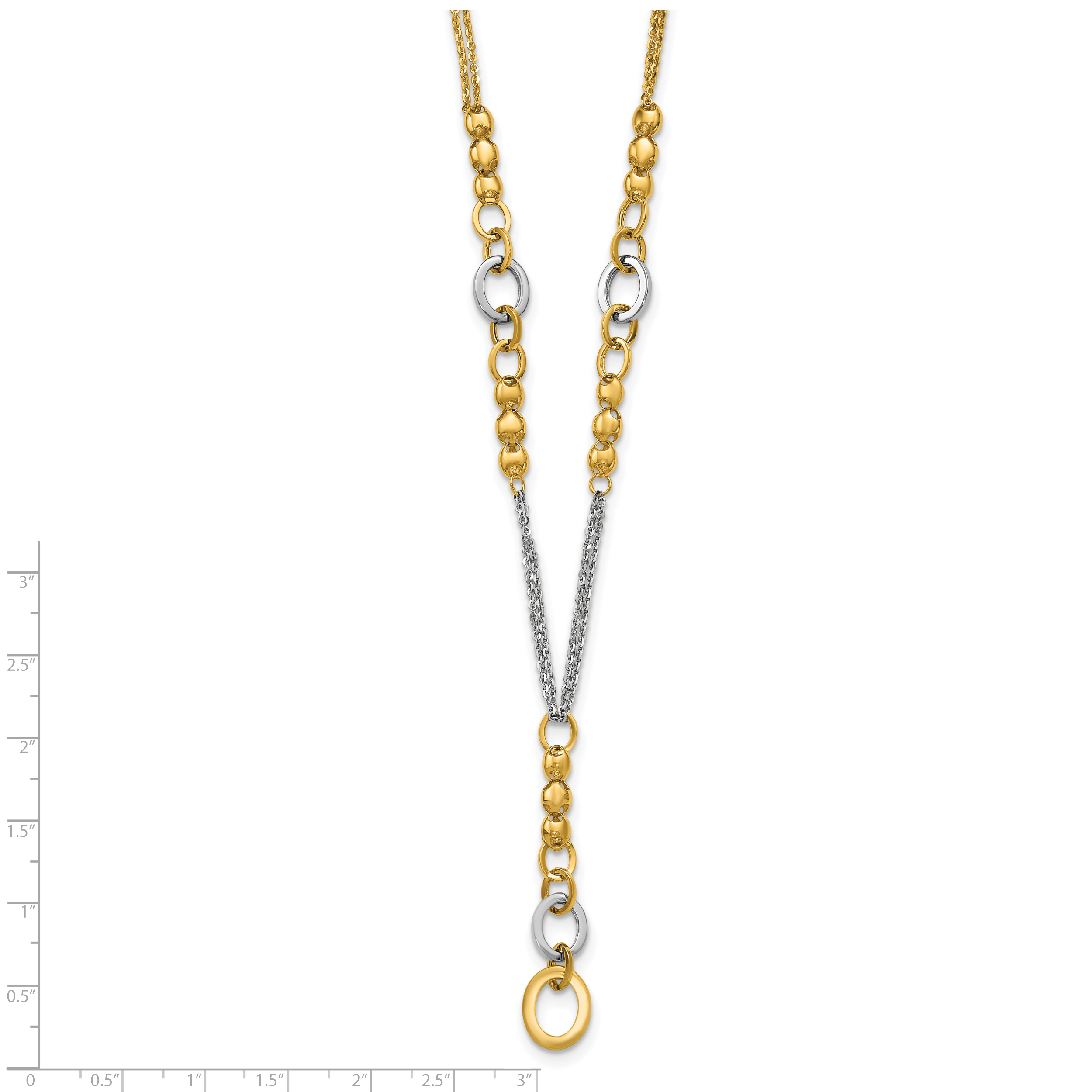 14K w/White RH Polished Fancy 2-Strand Oval Link Necklace