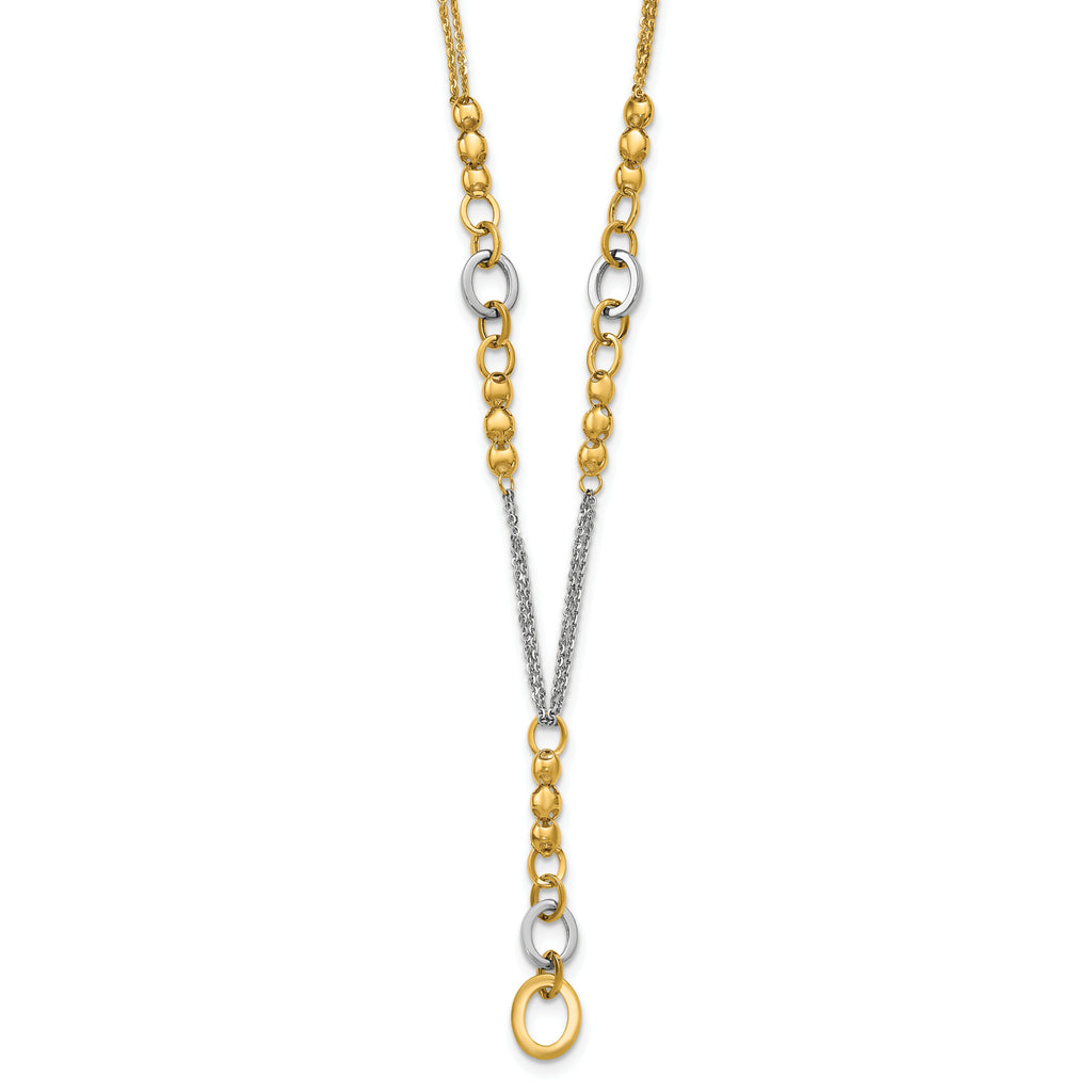 14K w/White RH Polished Fancy 2-Strand Oval Link Necklace