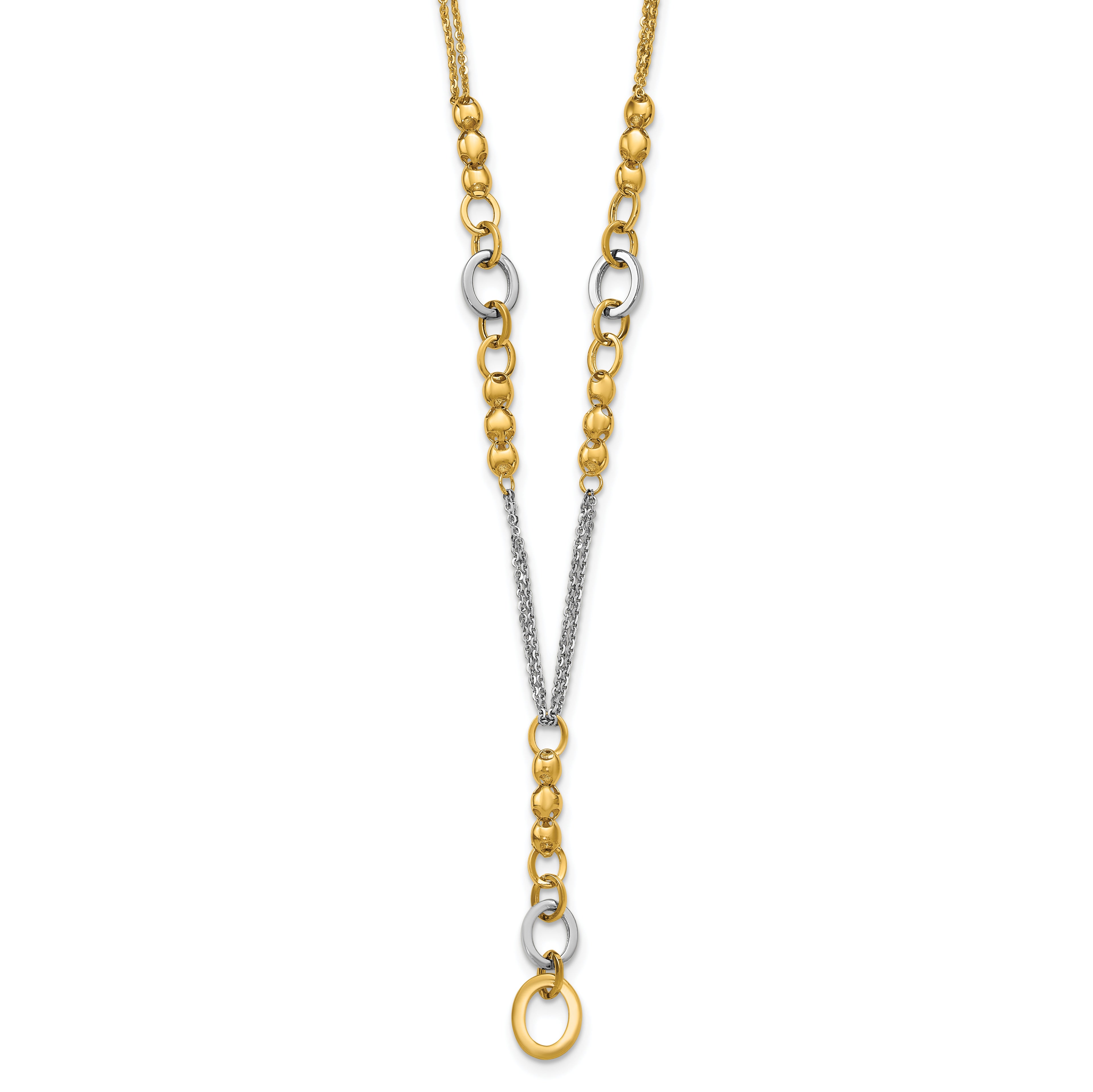 14K w/White RH Polished Fancy 2-Strand Oval Link Necklace