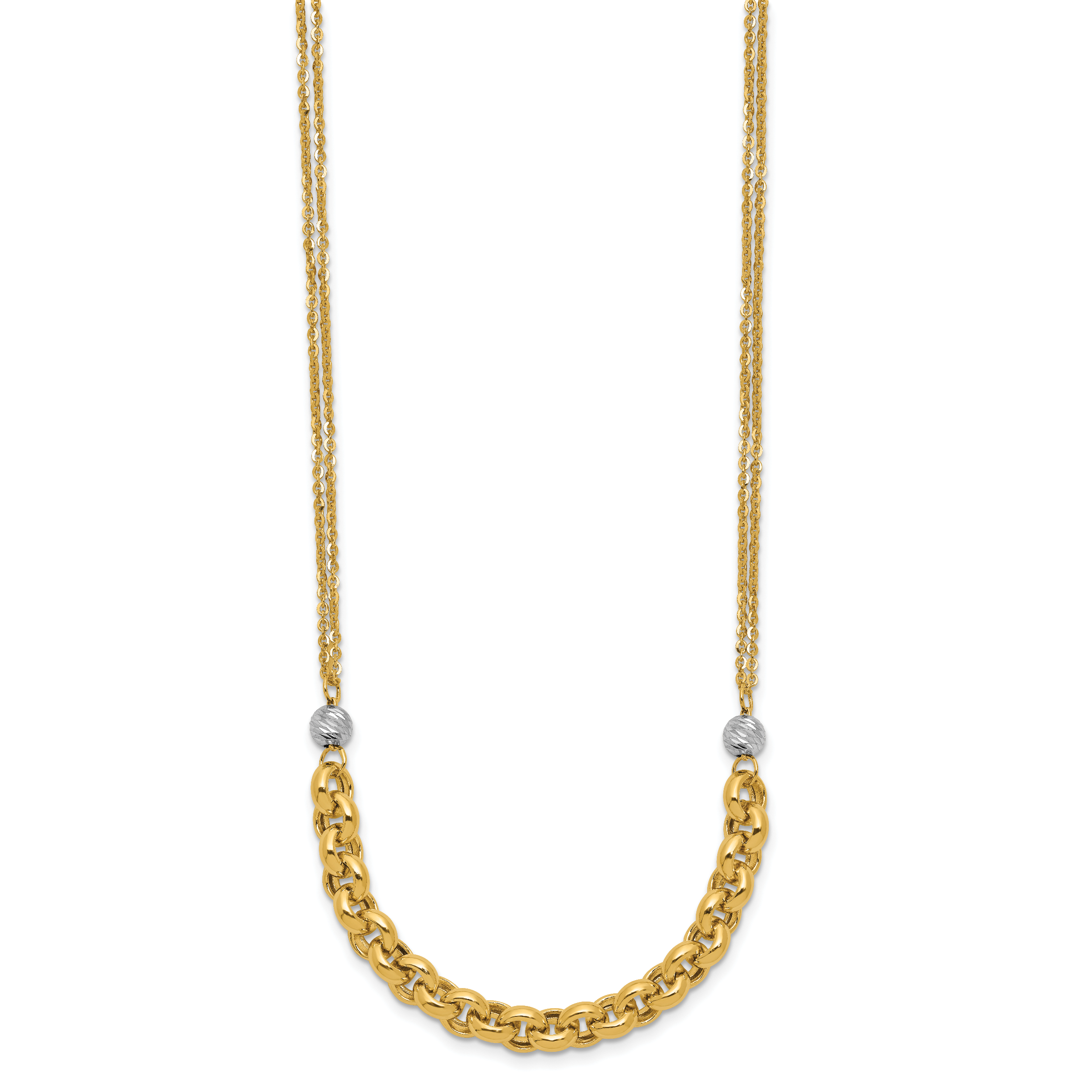 14K w/White RH Polished D/C 2-Strand Rolo Link Necklace Secondary image