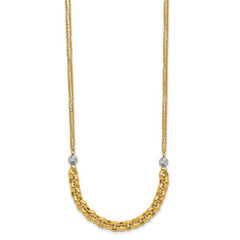 14K w/White RH Polished D/C 2-Strand Rolo Link Necklace