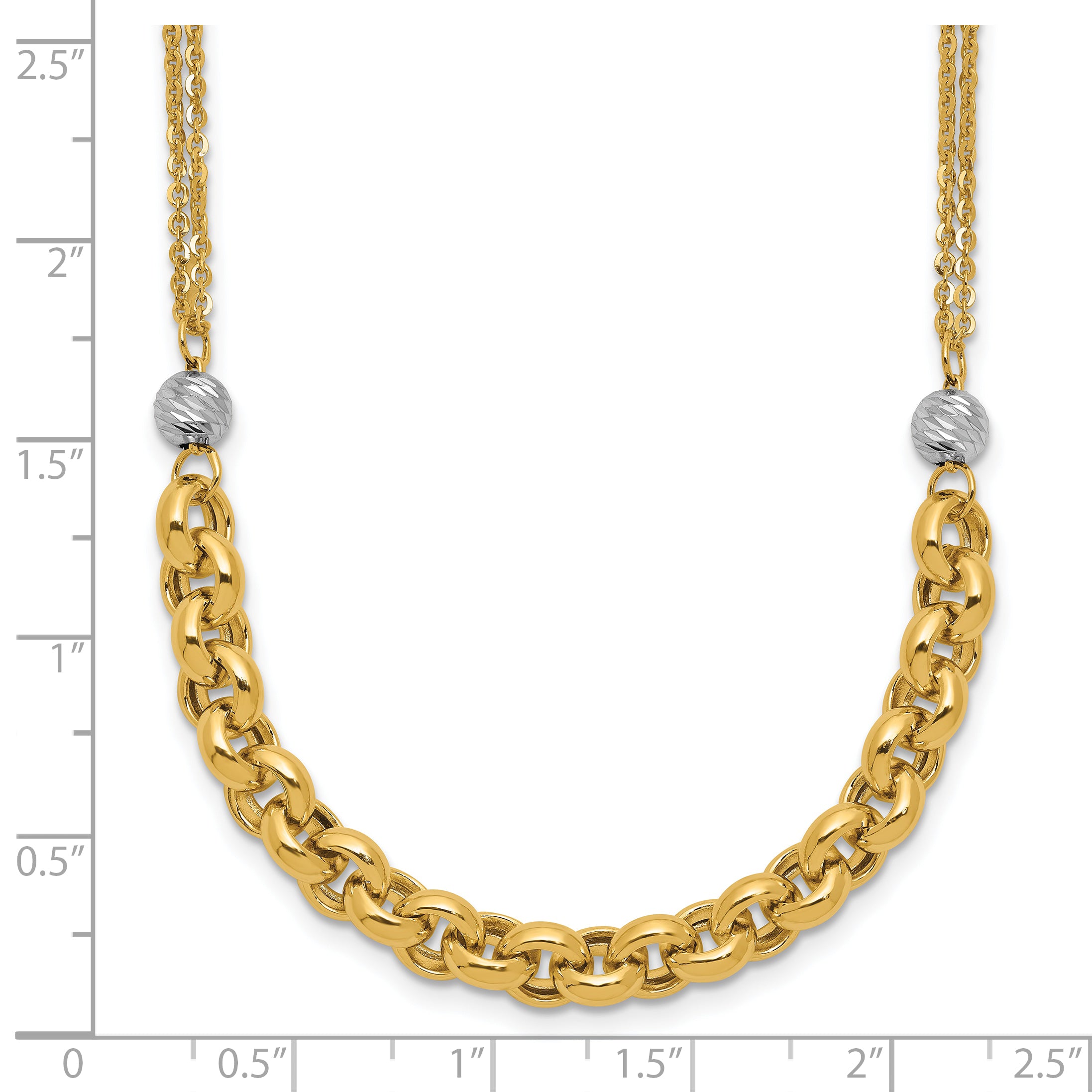 14K w/White RH Polished D/C 2-Strand Rolo Link Necklace
