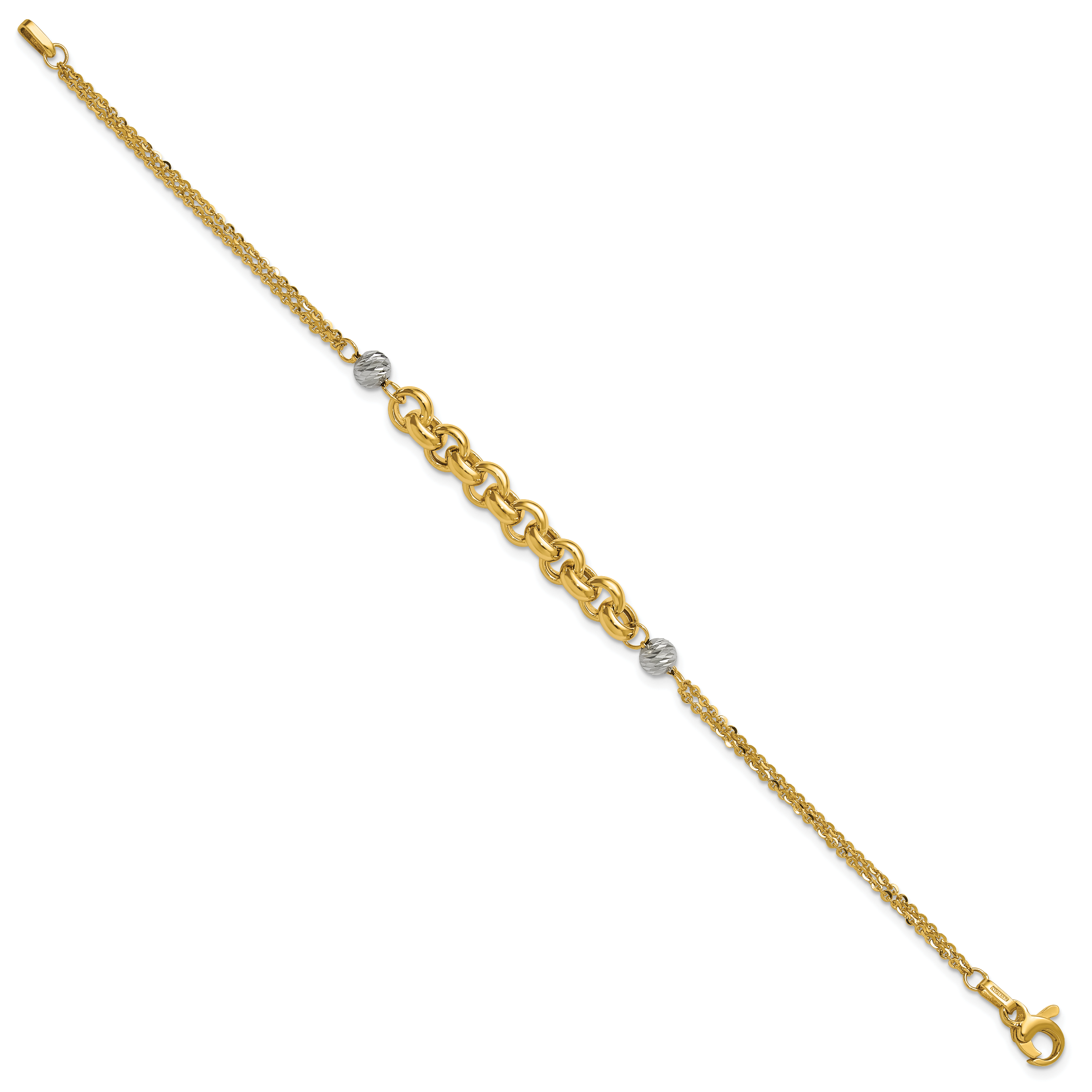 14K w/White Rhodium Polished D/C 2-Strand Rolo Link Bracelet Secondary image