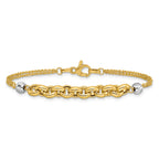 14K w/White Rhodium Polished D/C 2-Strand Rolo Link Bracelet