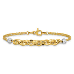 14K w/White Rhodium Polished D/C 2-Strand Rolo Link Bracelet