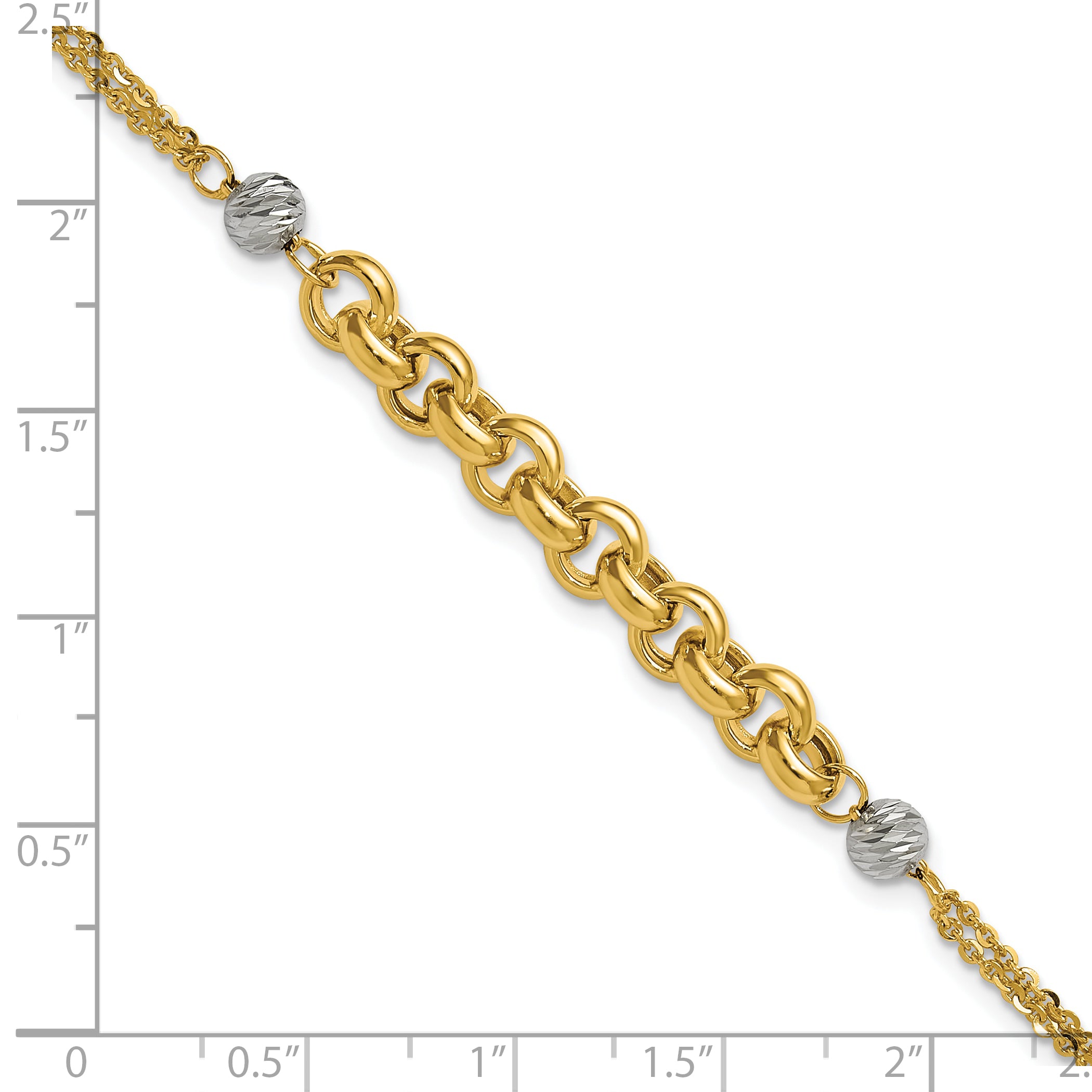 14K w/White Rhodium Polished D/C 2-Strand Rolo Link Bracelet