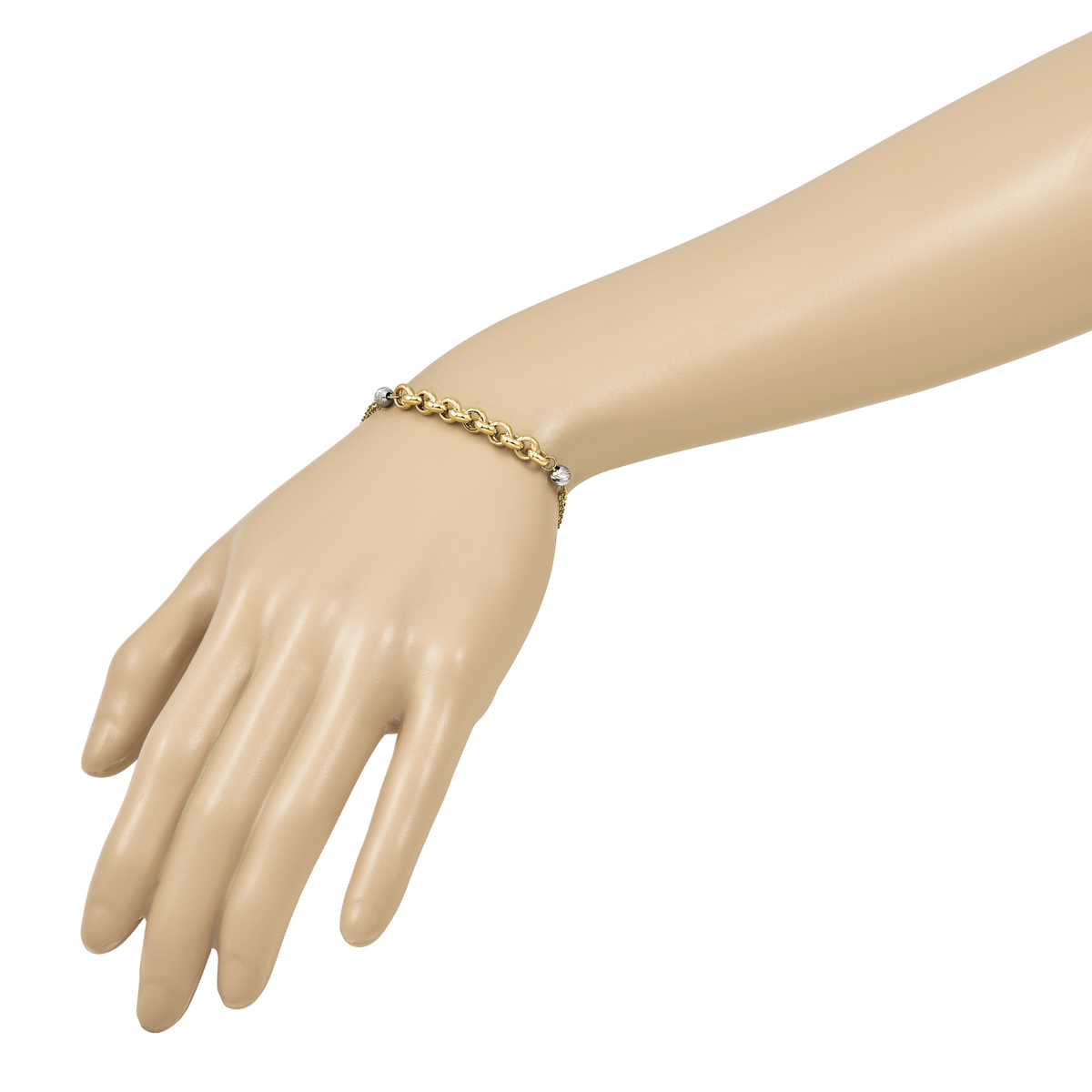 14K w/White Rhodium Polished D/C 2-Strand Rolo Link Bracelet