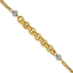 14K w/White Rhodium Polished D/C 2-Strand Rolo Link Bracelet