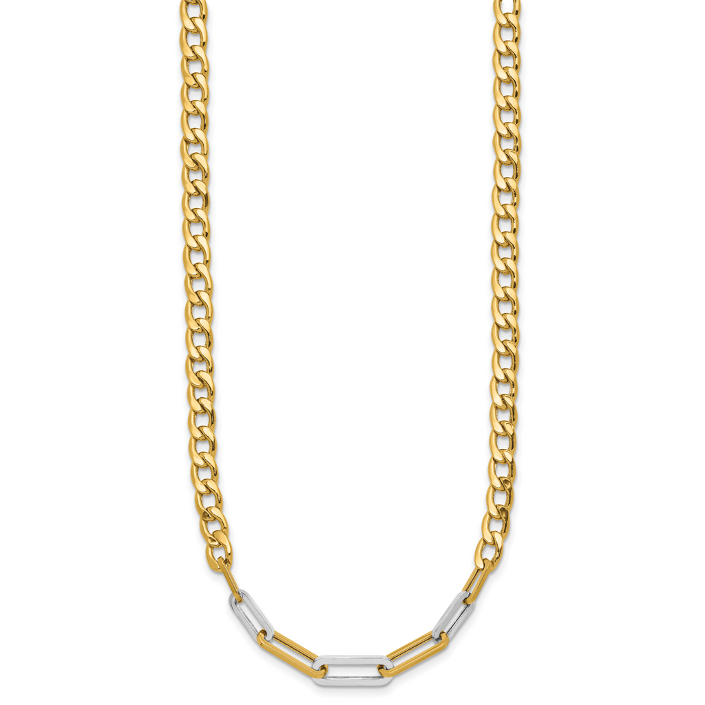 14K w/White RH Polished Curb and Paperclip Link Necklace